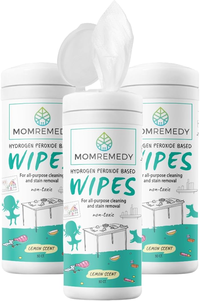 MOMREMEDY Hydrogen Peroxide Cleaning Wipes | All Purpose Cleaner and Stain Remover | Multipurpose for Kitchen, Bathroom, All Surfaces