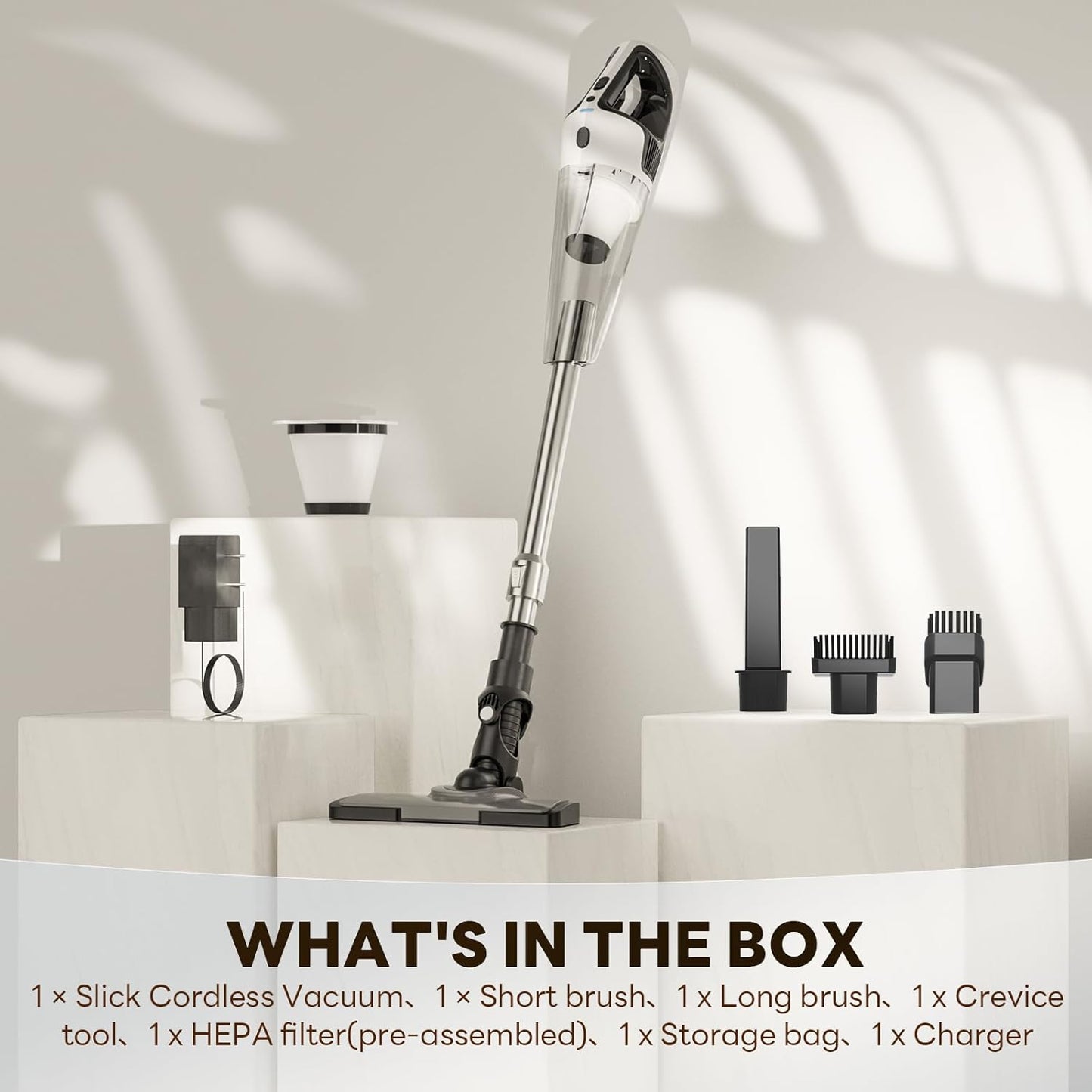 TECBOT Cordless Vacuum Cleaner, 12000 Pa Powerful Stick Vacuum with Brushless Motor, LED Touch Display, 30 Mins Long Runtime, Self-Standing Lightweight Vacuum for Hard Floor Carpet Hair, Gray