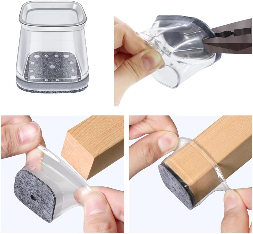 BUMACO Chair Leg Floor Protectors Square Chair Leg Protectors for Hardwood Floors Silicone Pads Covers to Protect Floors Clear-40 Pcs Square S Fit (3/4" to 1")