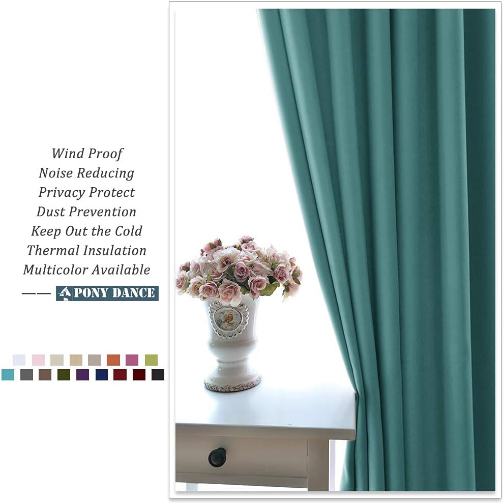 PONY DANCE Blackout Curtain Panels - Energy Saving Room Darking Drapes with Grommet Top Window Treatments for Bedroom & Living Room, 42 inch Wide by 54 Long, Sea Teal, Sold as 2 Panels