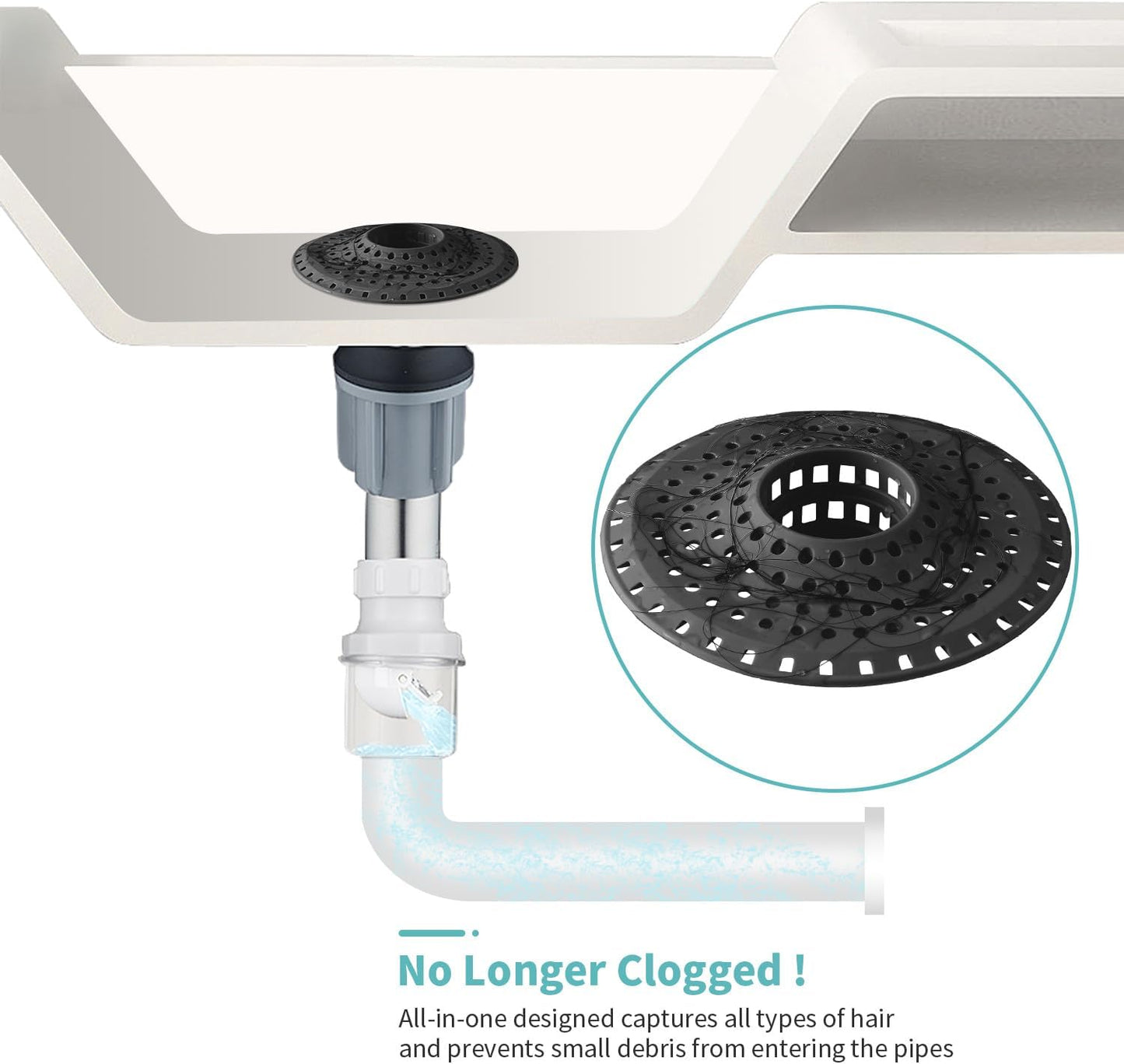 Shower Hair Drain Catcher, Silicone Bathtub Drain Hair Catcher Strainer, All-in-one Tub Hair Catcher Drain Protector for 1.48'' to 1.76'' Regular Drains, 3PCS/Black