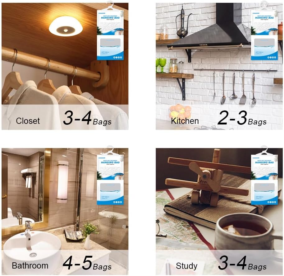 CANAGER Hanging Moisture Absorber,Cedar Fragrance Moistureproof Hanging Bag, Dehumidifier Bag (8 packs) Hanging Closet Dehumidifier Bags, Moisture Absorb 12.5 oz.