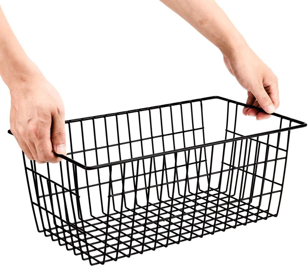 SANNO Freezer Baskets Wire Storage Baskets Closet Baskets Bin Farmhouse Organizer Storage Bins Large Organizer Bins for Home, Office, Bathroom, Pantry Organization Storage -Black Set of 3, 15.7"