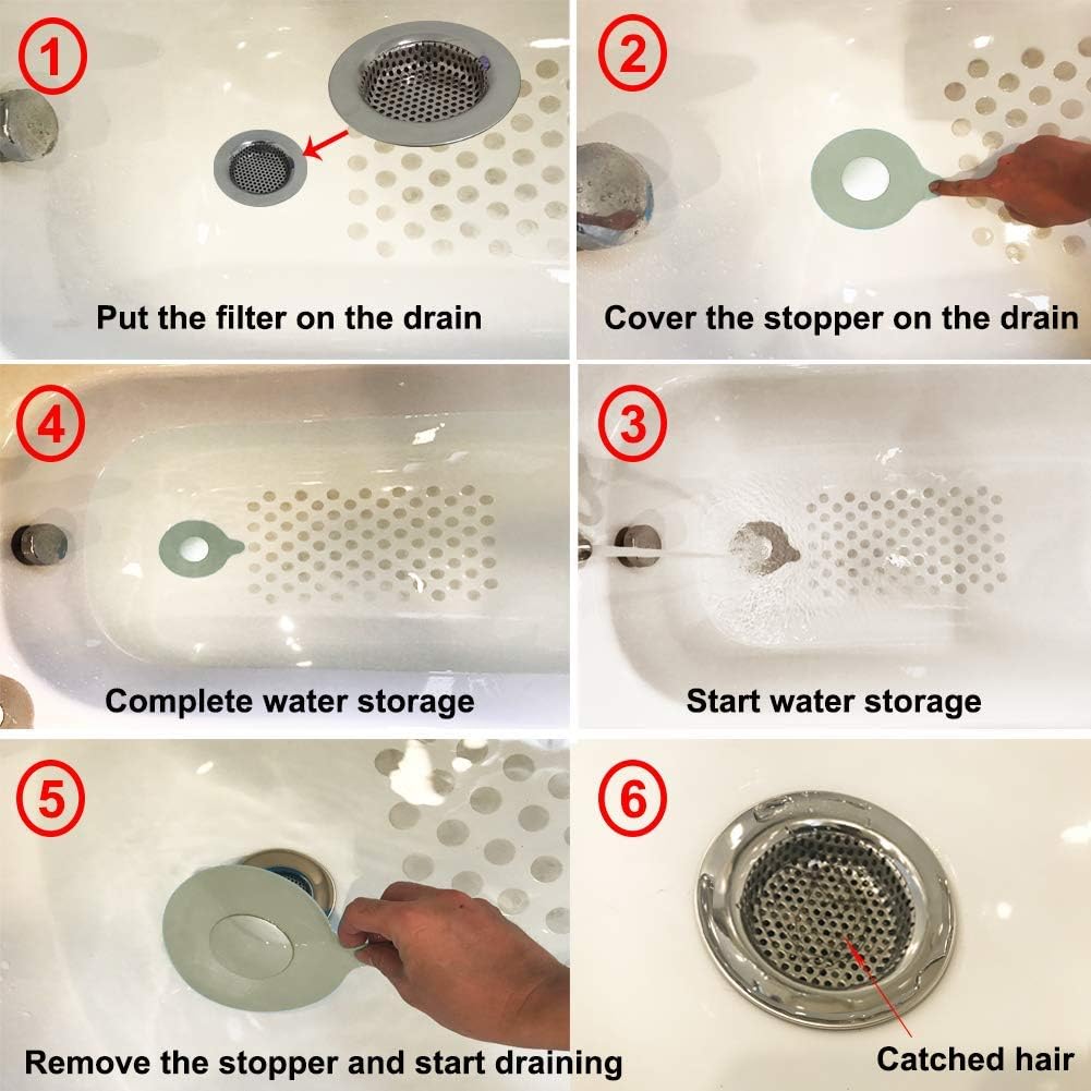 2PCS Bathtub Stopper Hair Catcher Kit, Bathtub Drain Strainer, Tub Stopper Plug Cover, Sink Filter, Silicone Drain Stopper for Bathroom, Laundry (Grey)