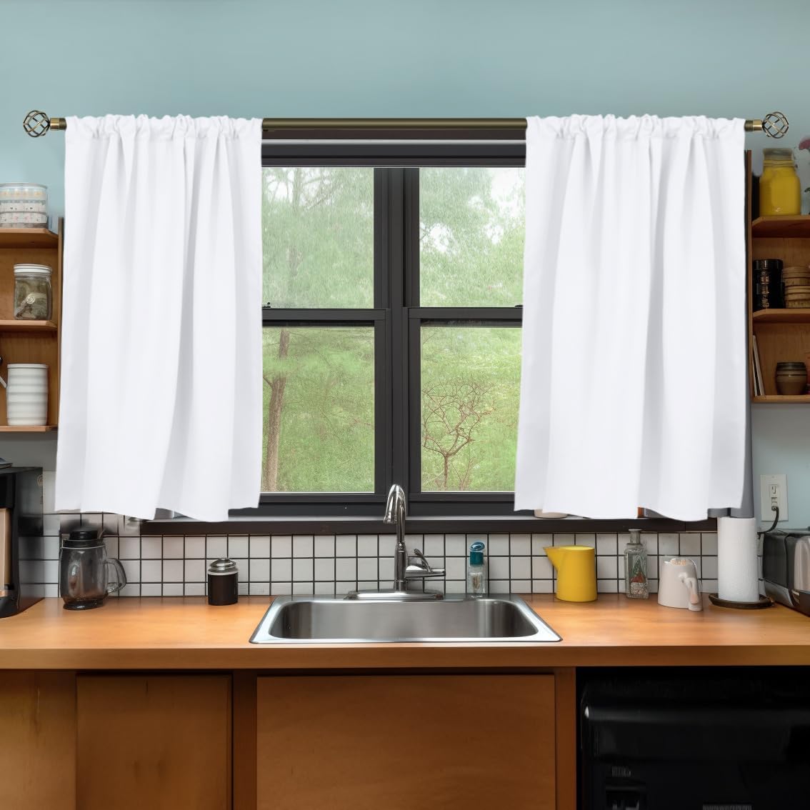 BGment Short White Curtains 36 Inches Length - Rod Pocket 42 Inch Width Privacy Window Treatments Drapes for Kitchen Cafe Bathroom, 2 Panels, 42 x 36 Inch