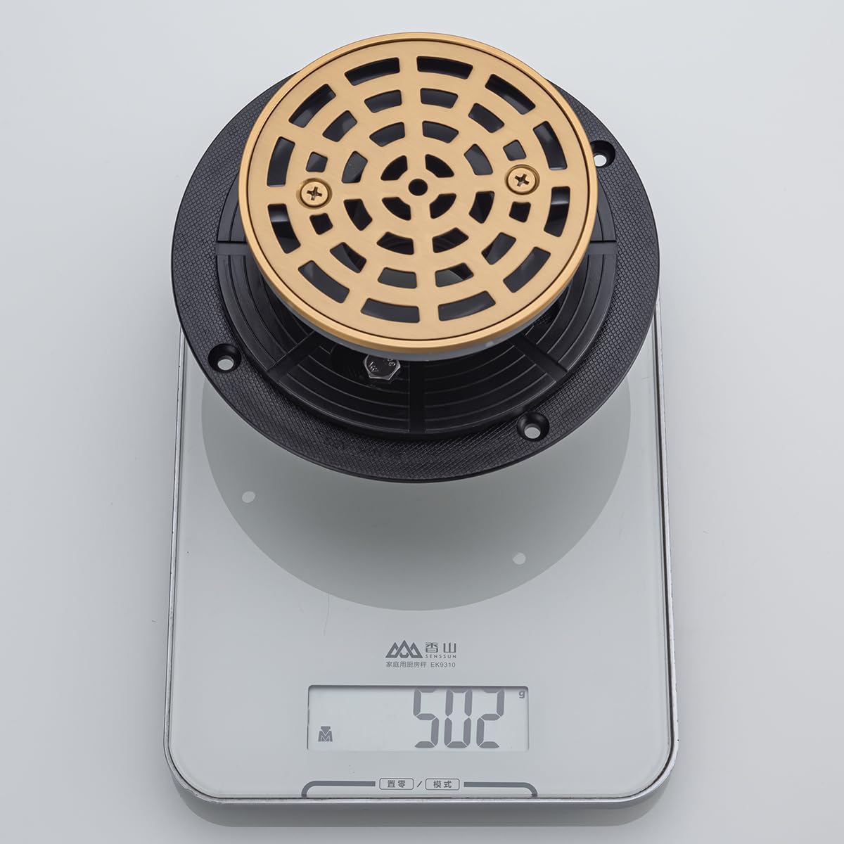 RANDOM Round Shower Drain SUS304 Stainless Steel Champagne Bronze Shower Drain 4 inch with Adjustable PVC Base Flange,Shower Floor Drain with Removable Cover Grid Grate