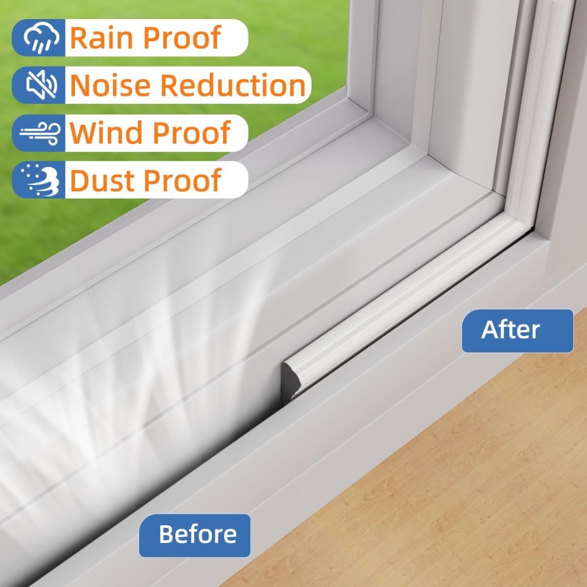 Wedge-Shape Window Weather Stripping Door Frame Seal Strip 118” White,Upgrade Black Foam,Soundproofing,Draft Stopper,Winter Insulation,Noise Blocker, Gap Filler for Exterior Front Door Side