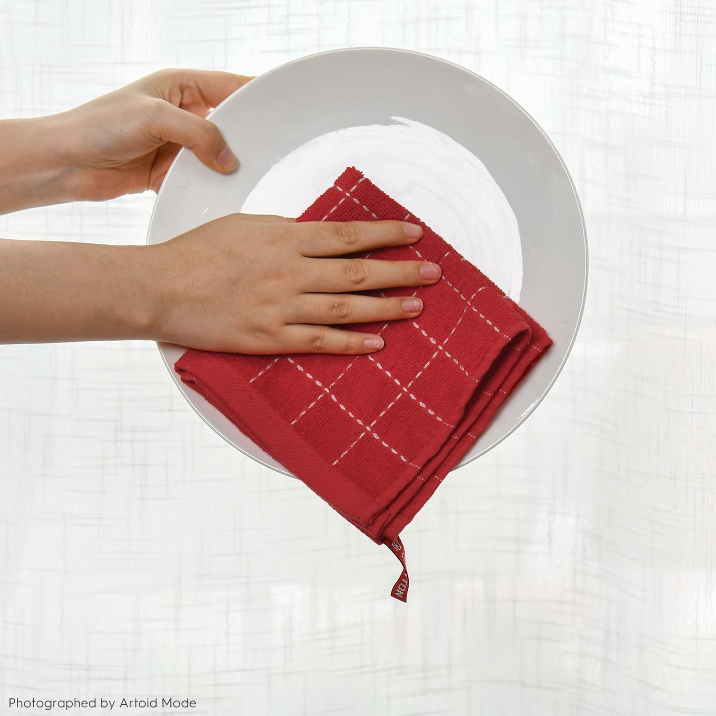 Artoid Mode Checkered Designed Cotton Red Green Terry Kitchen Dish Cloths, 12x12 Inch Soft Absorbent Quick Drying Cleaning Kitchen Rags Set of 6