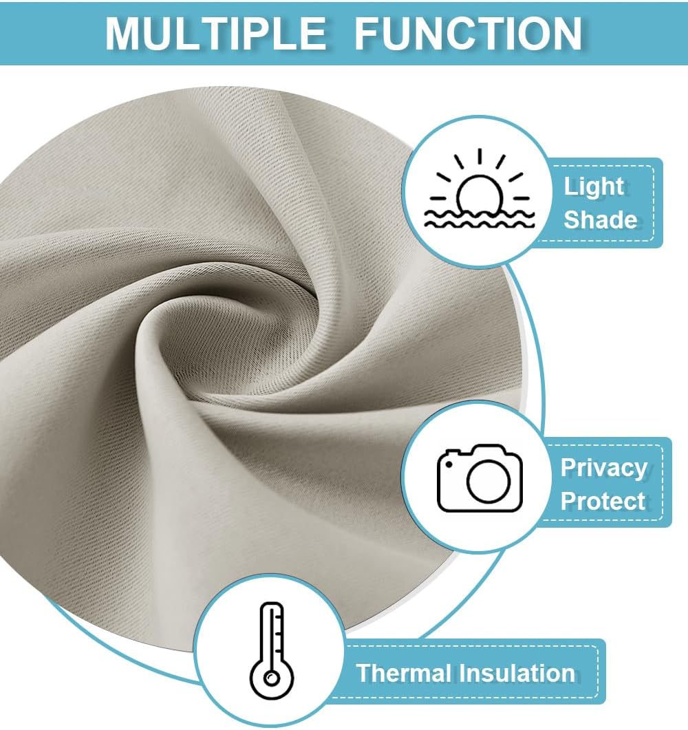 RYB HOME Blackout Curtains for Bedroom, Window Shades Thermal Insulating Privacy Drapes for Living Room Classroom Kitchen Bathroom Dining, Wide 42 x Long 54 inch, Natural 2 Panels