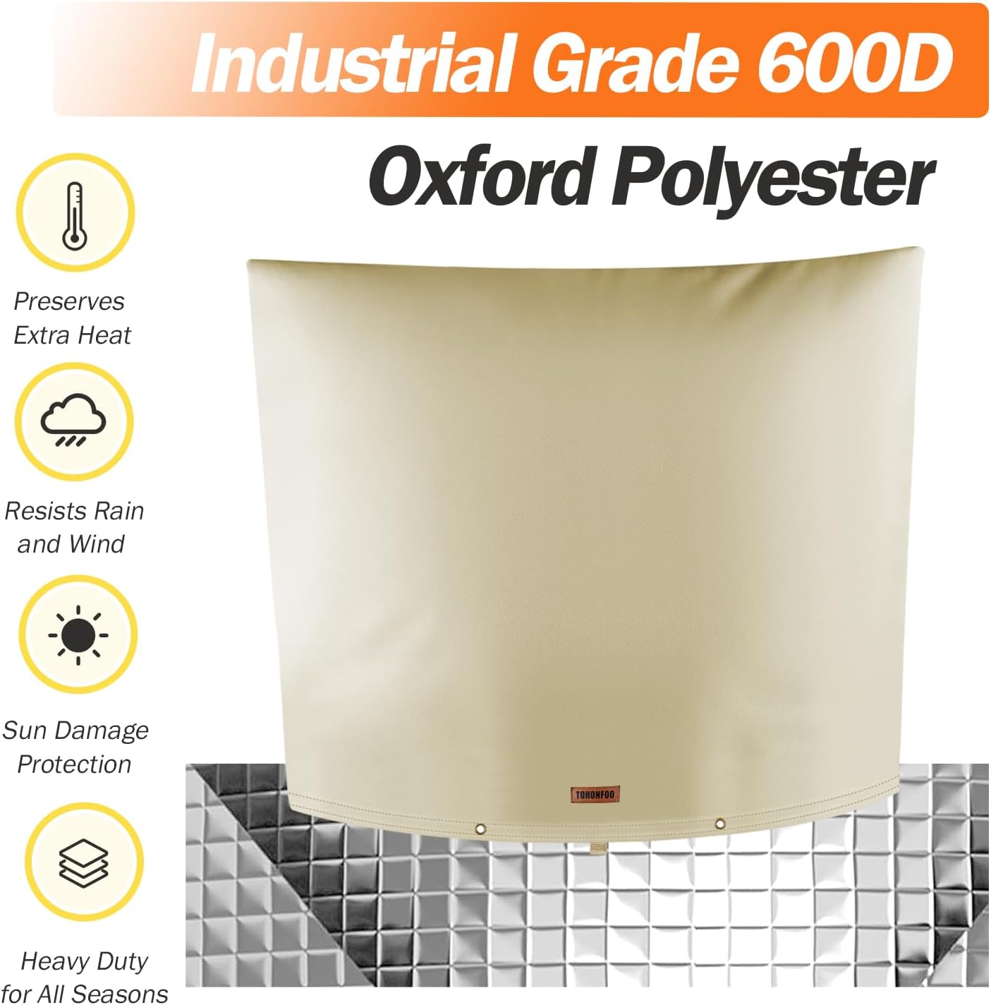 TOHONFOO Backflow Preventer Pipe Insulation Cover (5°F) - Irrigation Sprinkler Valve Insulated Pouch - Water Well Pump Cover - Sturdy 5 Layers for Winter Freeze Protection, 40" W x 36" H, Beige