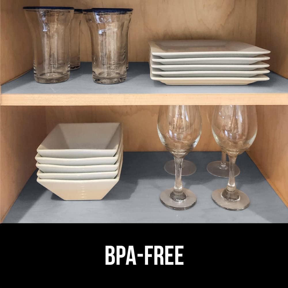 GORILLA GRIP DuraGuard Shelf Liner, 20x20 Non-Adhesive Cabinet Liners for Kitchen Drawers, Shelves, Refrigerator, Pantry Storage, Bathroom Closet, Durable Waterproof BPA Free Ribbed Plastic, Gray