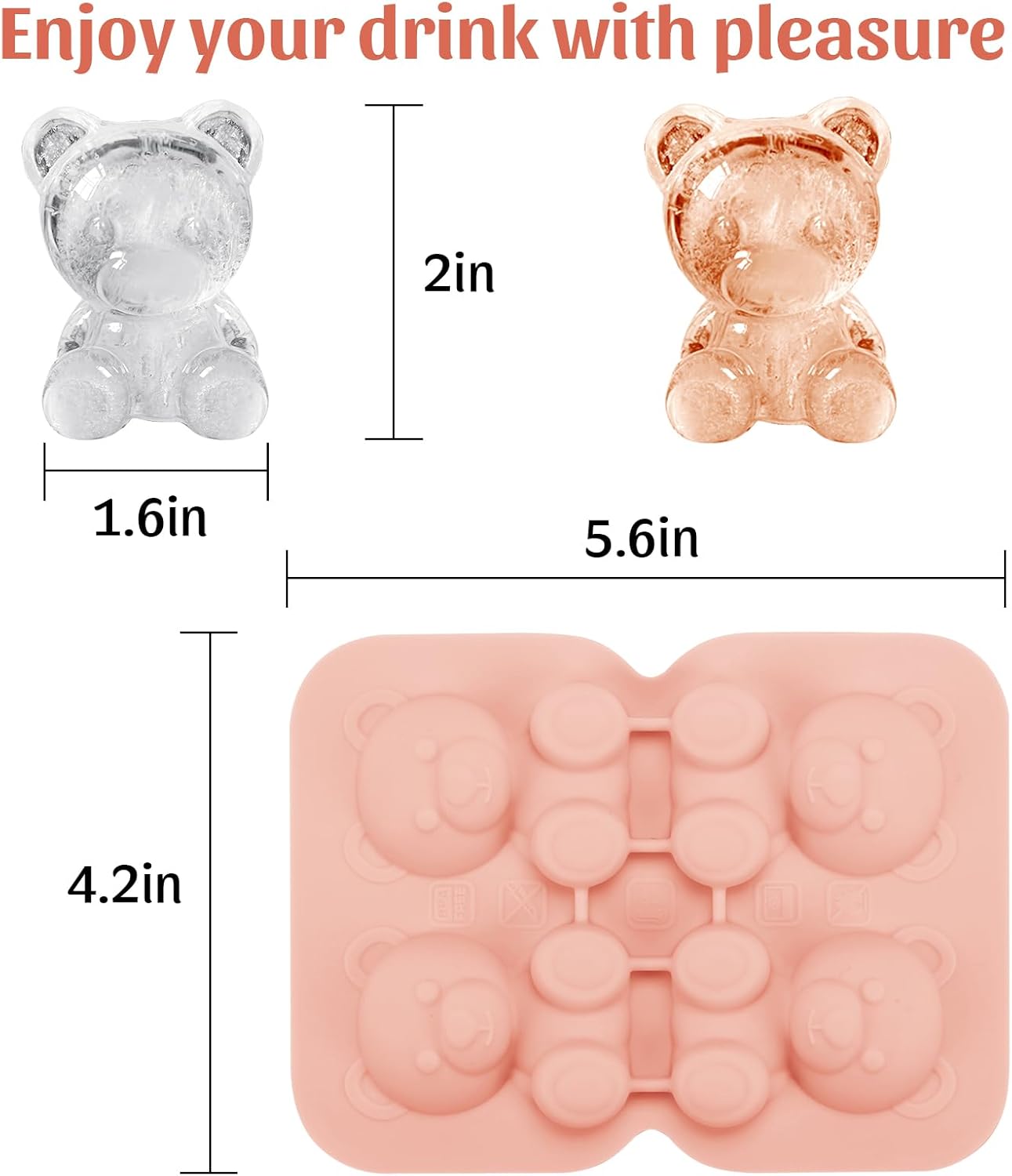 Silicone Ice Cube Tray,Bear 3D Large Ice Cube Molds for Whiskey,Cocktails,Wine,Juice and Bourbon,4 Big Cute Animal Ice Trays for Freezer with Lid Easy-Release BPA Free(Bear)