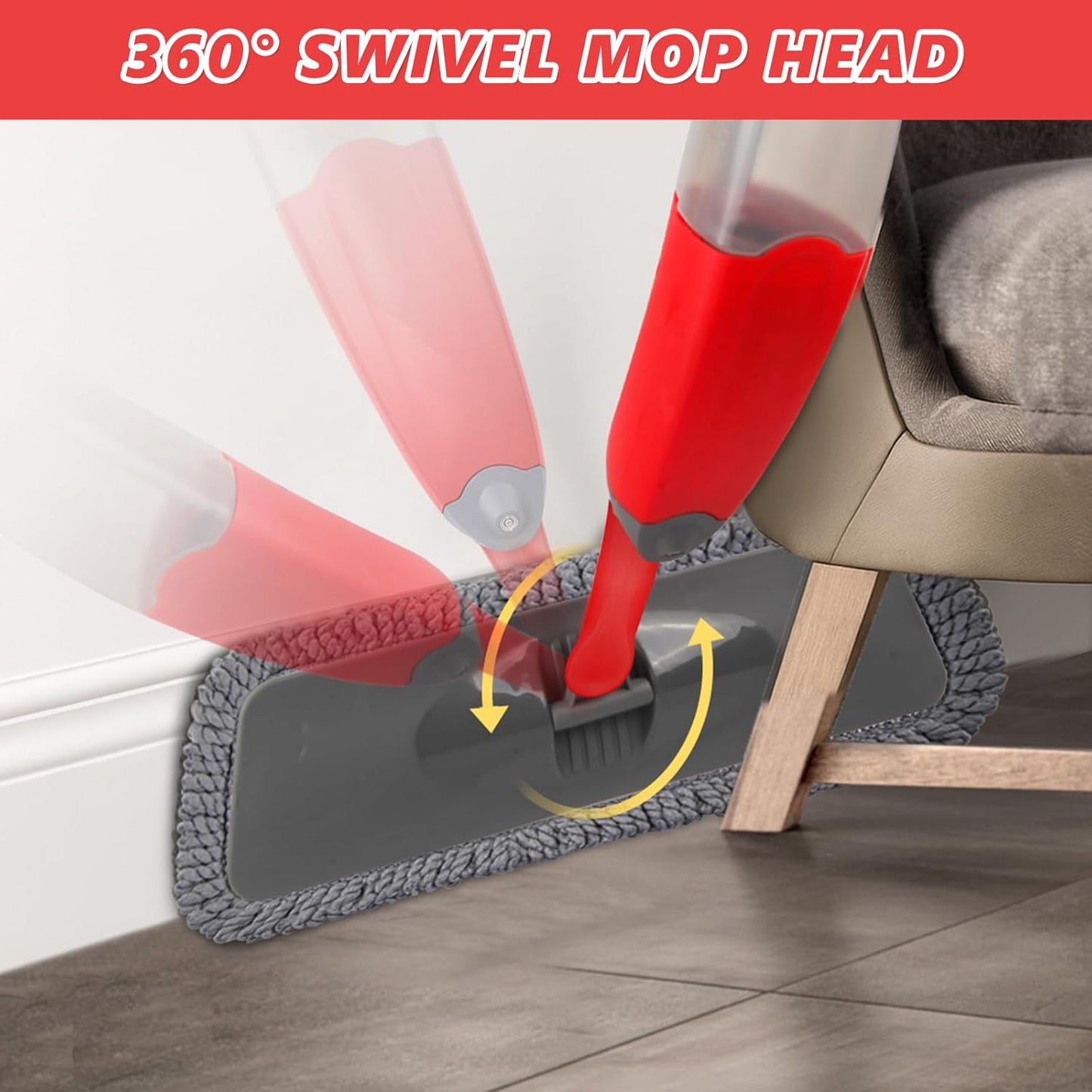 HOMTOYOU Dust Mop for Hardwood Floors: Microfiber Spray Mop for Cleaning Laminate Wood Tile Home Kitchen - 3 Washable Reusable Pads & 1Pcs 400+ML Refillable Bottle