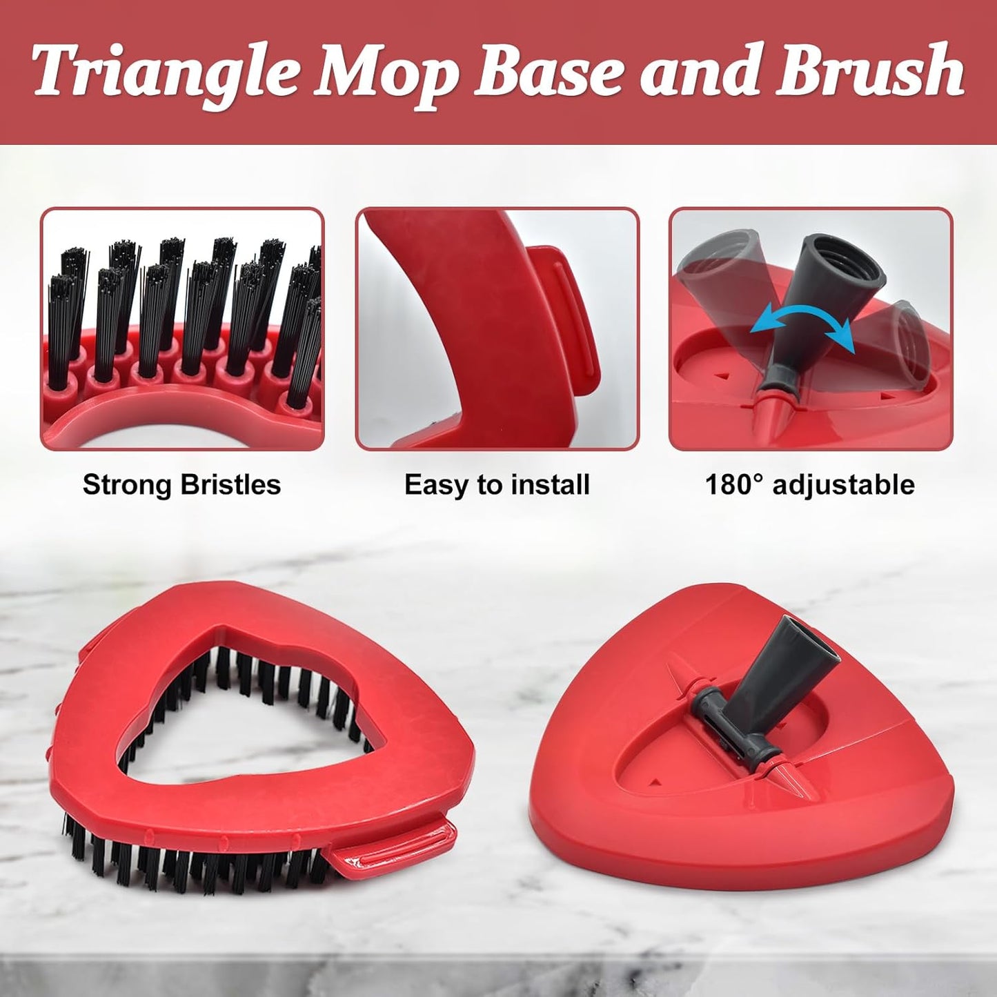 Spin Mop Handle Replacement for Ocedar, Mop Heads Replacements Compatible with O-Cedar EasyWring 1-Tank System, Include 4-Section Handle, 2 Replace Heads,1 Scrub Brush, 1 Base for O Cedar Spin Mops