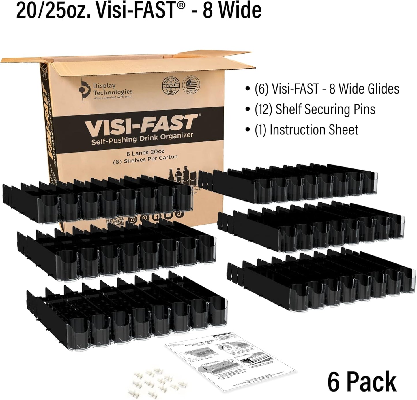 Display Technologies Fridge Organizer & Soda Can Dispenser for Refrigerator - Drink Dispenser & Refrigerator Storage (6-Pack)