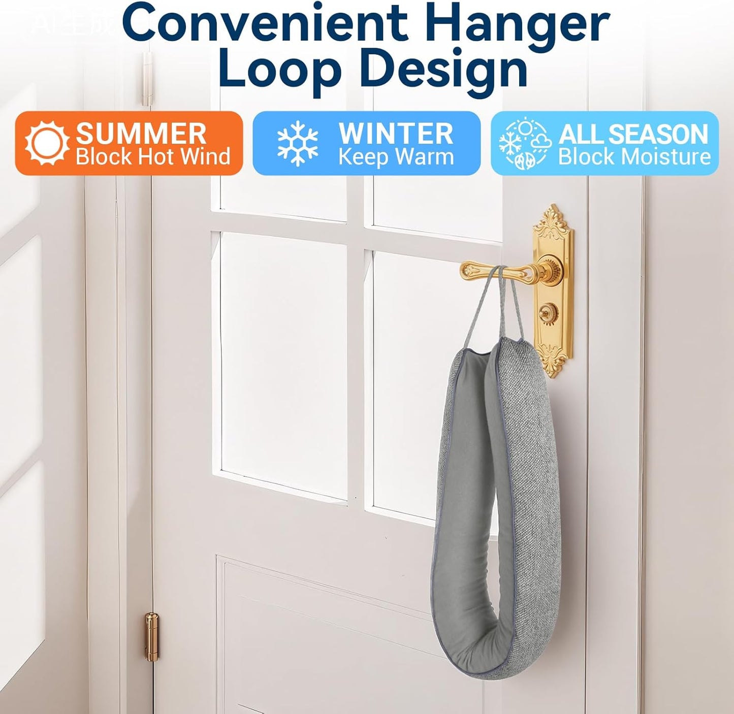 Door Draft Stopper for Bottom of Door, 36’’ Heavy Duty Under Door Draft Blocker Gap Filler, Door Seal for Noise Light Cold Air, with Adhesive Strips, Light Gray