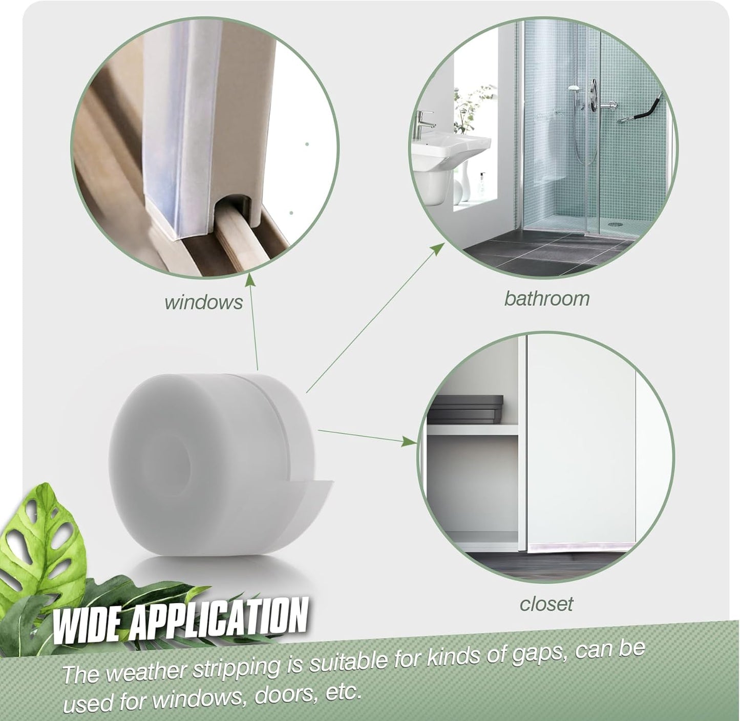 Silicone Weather Stripping Door Seal Strip, 16.4 Feet Self Adhesive Sealing Sticker Sealing Tape for Door Draft Stopper Adhesive for Doors Windows Shower Glass Gaps (Transparent, Width 35mm)