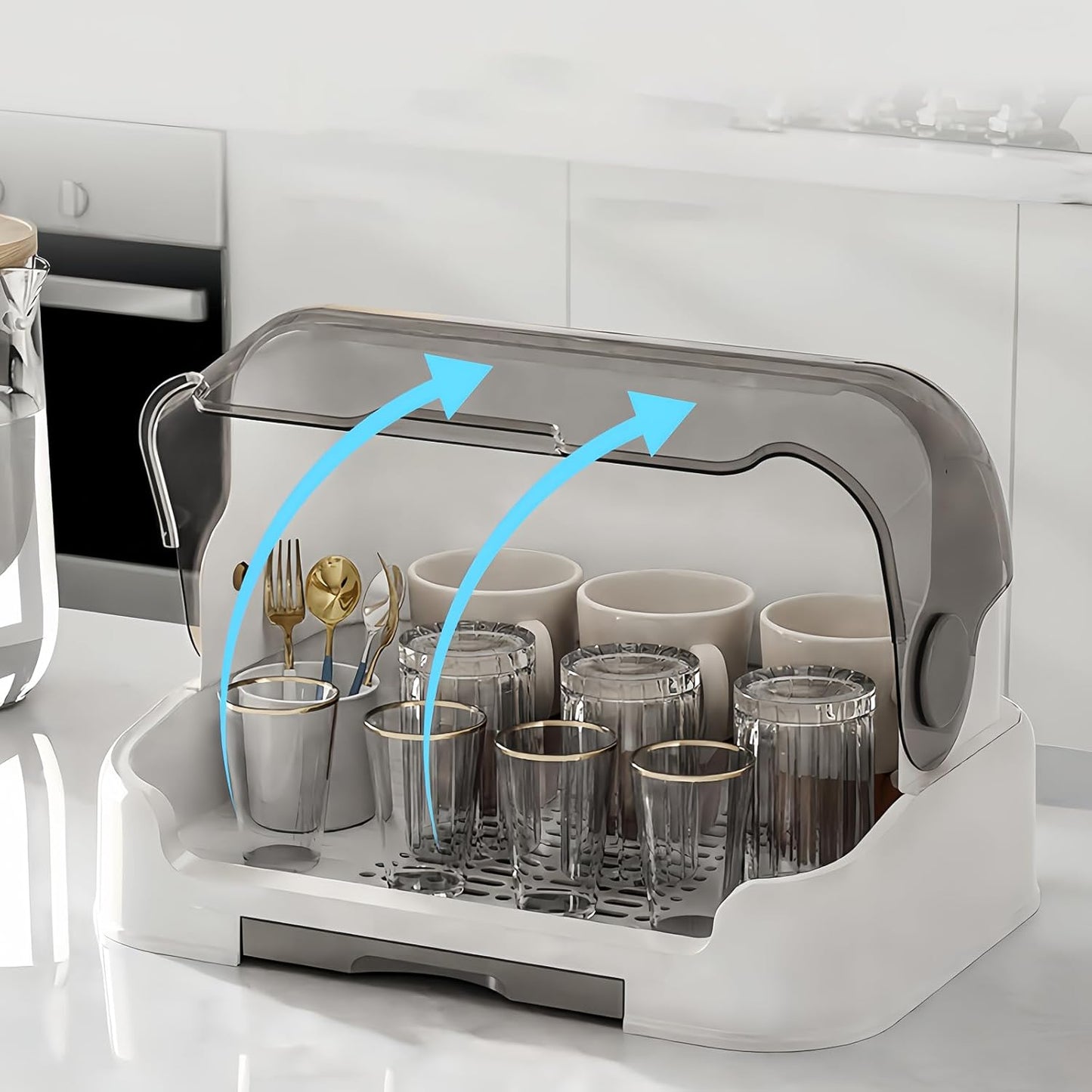 Baby Bottle Drying Rack Storage, Nursing Bottle Storage Box Organizer with Cover, Portable Kitchen Cabinet Organizer, Durable countertop Dryer (Grey)