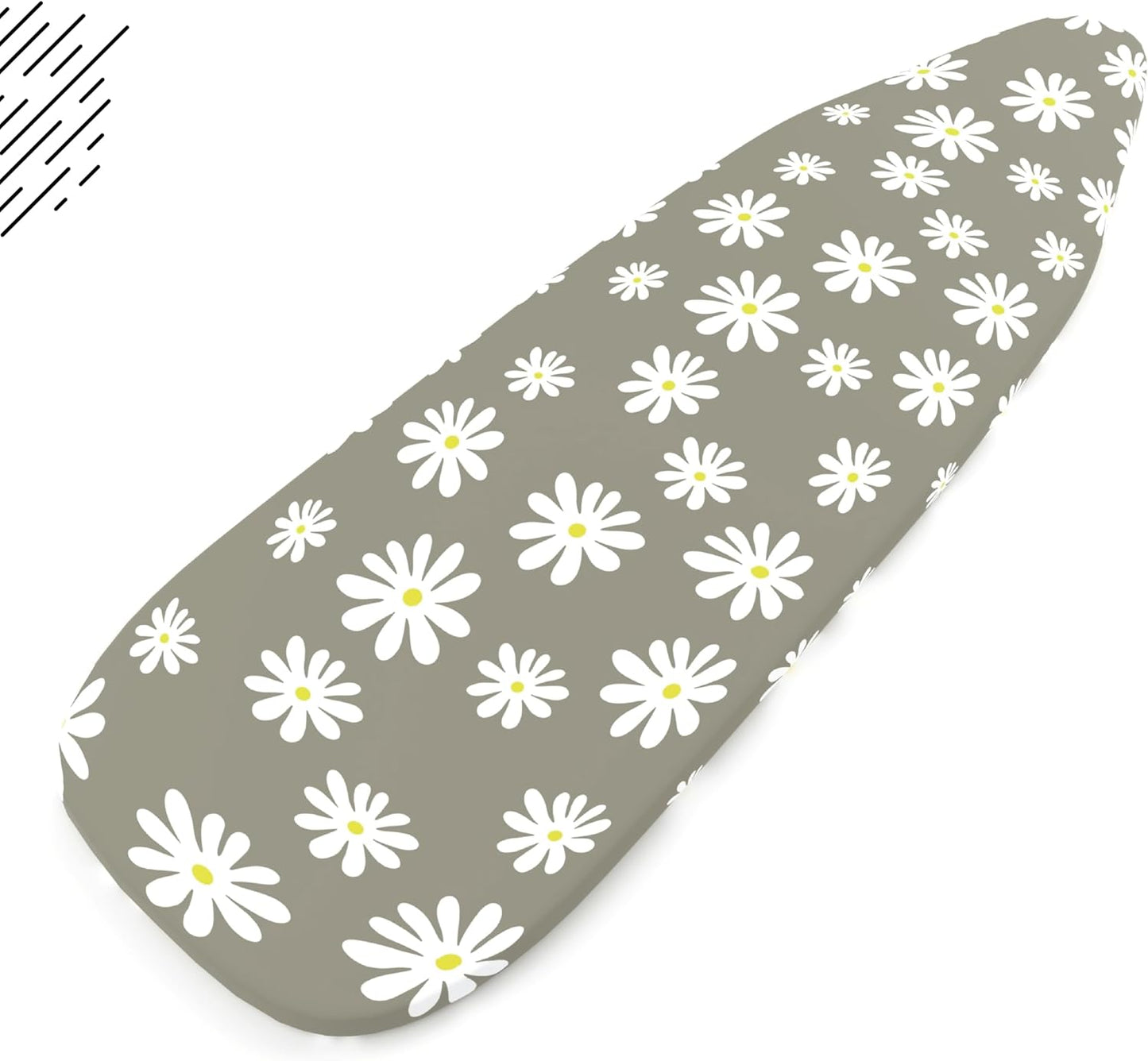 Encasa XO Ironing Board Cover and Pad 54"x15" - Thick 3mm Felt Padding, Drawstring Tightening & Lock, Easy Fit, Scorch & Stain Resistant, Fits Standard Large Ironing Board - Daisy Grey
