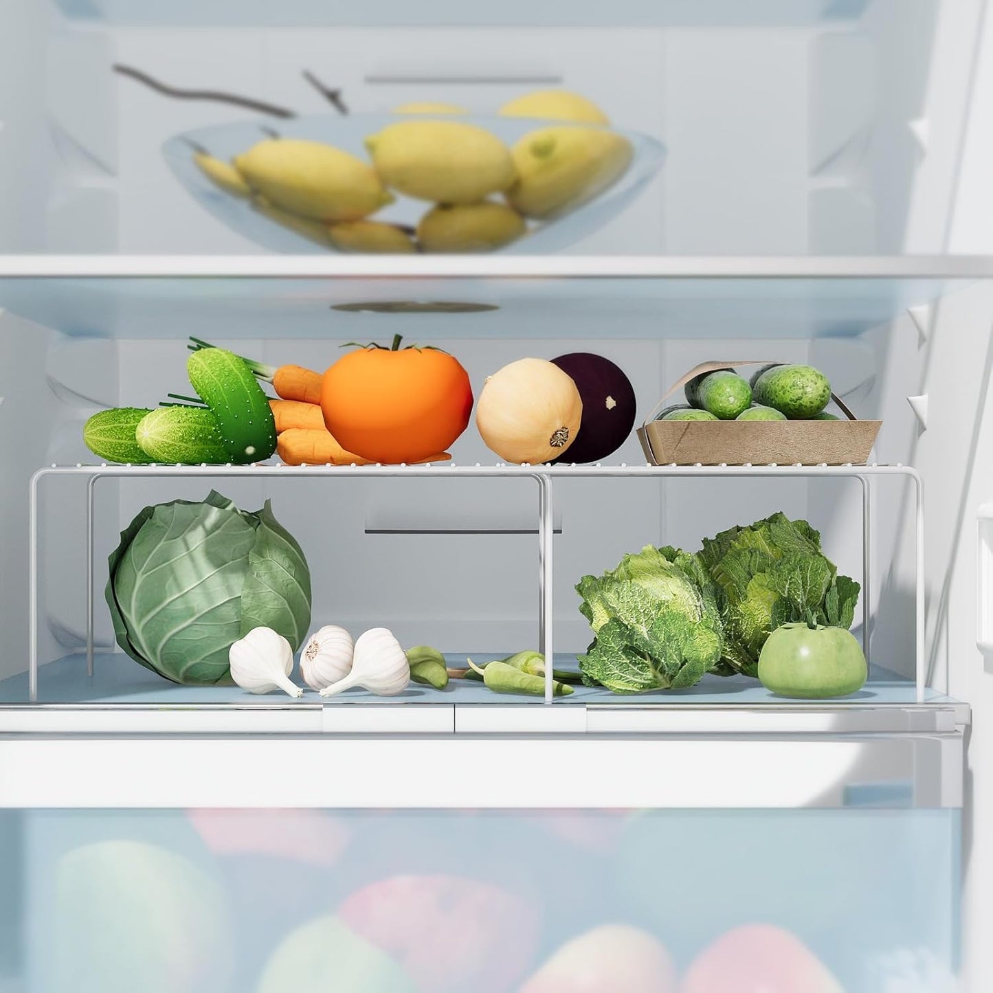 Expandable Storage Shelf, Pantry Organizers and Storage, Adjustable Rustproof Metal Wire Spice Rack, Space Saver Kitchen Storage Shelves for Pan, Pot, Countertop, Drawer, Fridge, Set of 6, White