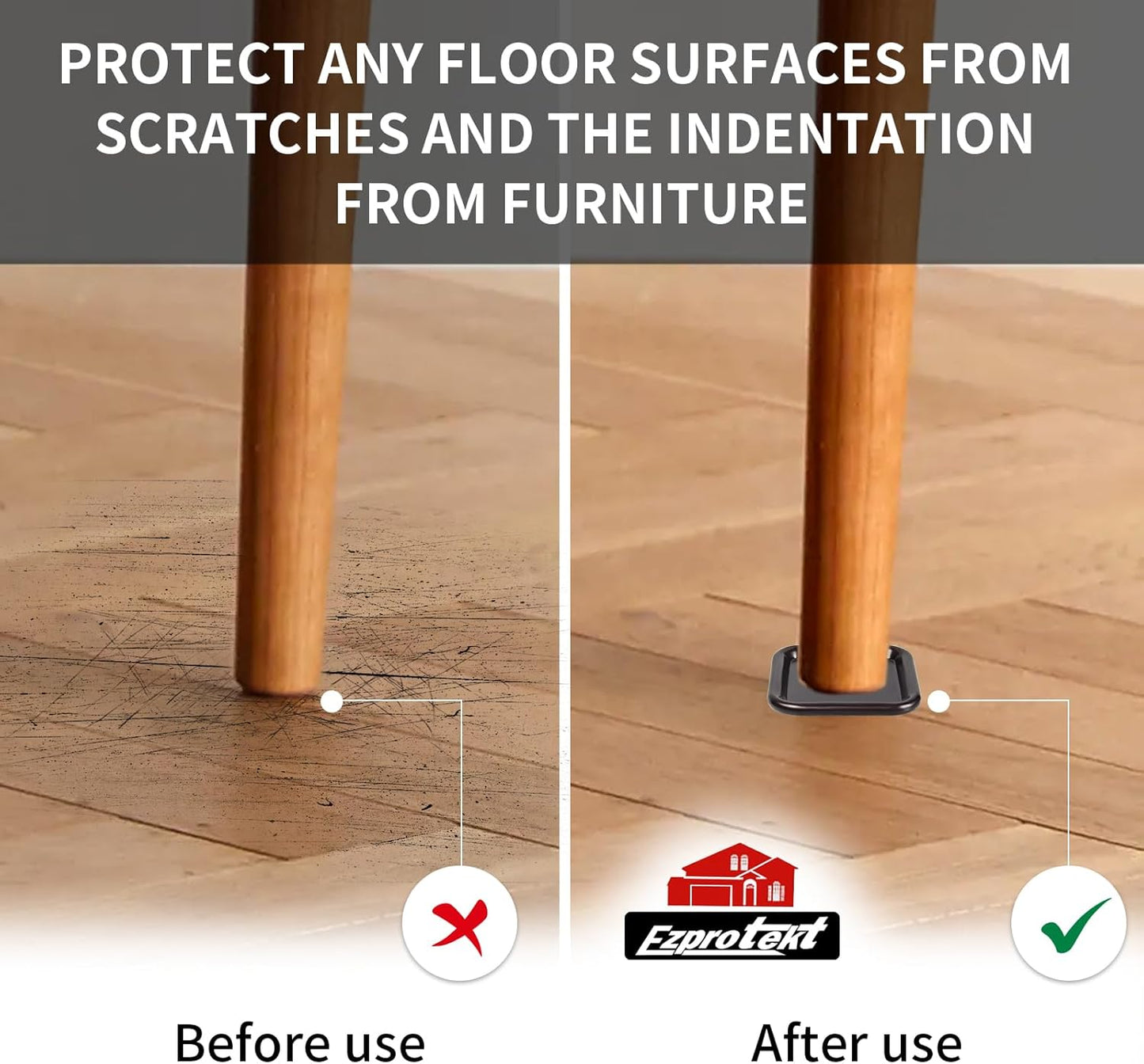 Ezprotekt 1 3/4" Square Non Slip Furniture Pads with Drip Glue Non-Woven Fabric Bottom, 16 Pcs Anti Skid Furniture Coasters Cups Floor Protectors for Bed, Sofa, Table, Chair, Cabinet, Brown/Black