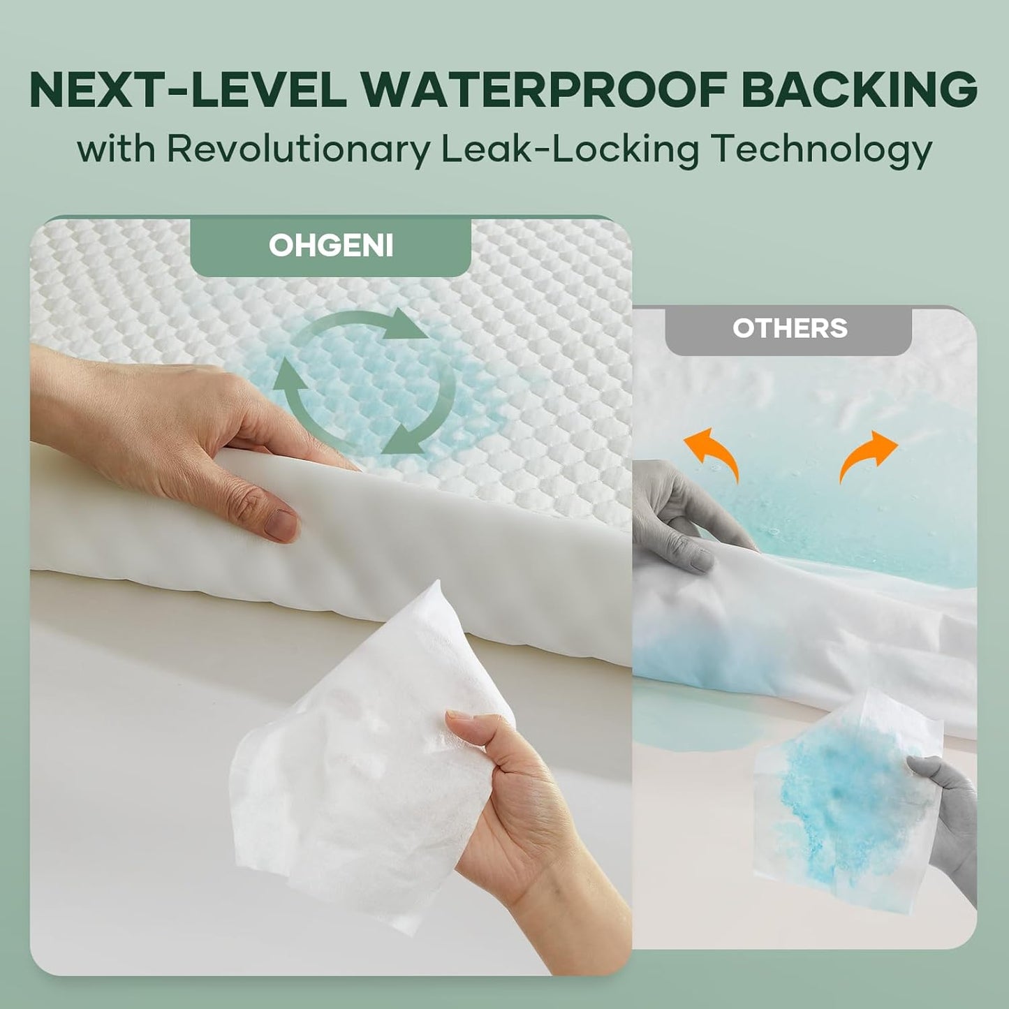 OhGeni 100% Waterproof Mattress Protector, Mini Crib-2 Pack Size Mattress Pad, Fits 6"-20" Mattresses with Deep Pocket, Cooling, Breathable Fitted Sheets, Soft Bed Cover, Noiseless, Machine Washable