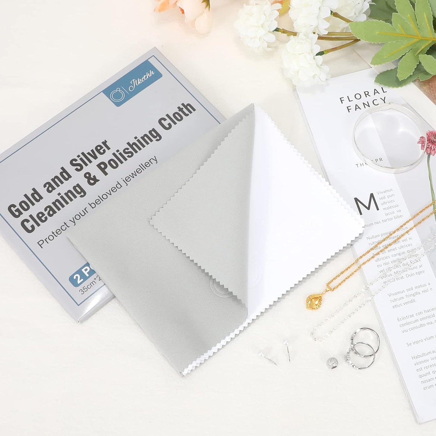 Jewelry Cleaning and Polishing Cloth, 100% Pure Cotton Silver Polishing Cloth for Sterling Silver & Gold & Platinum Jewelry and Large Silverware, Reusable Soft Jewelry Cleaning Cloth (2)