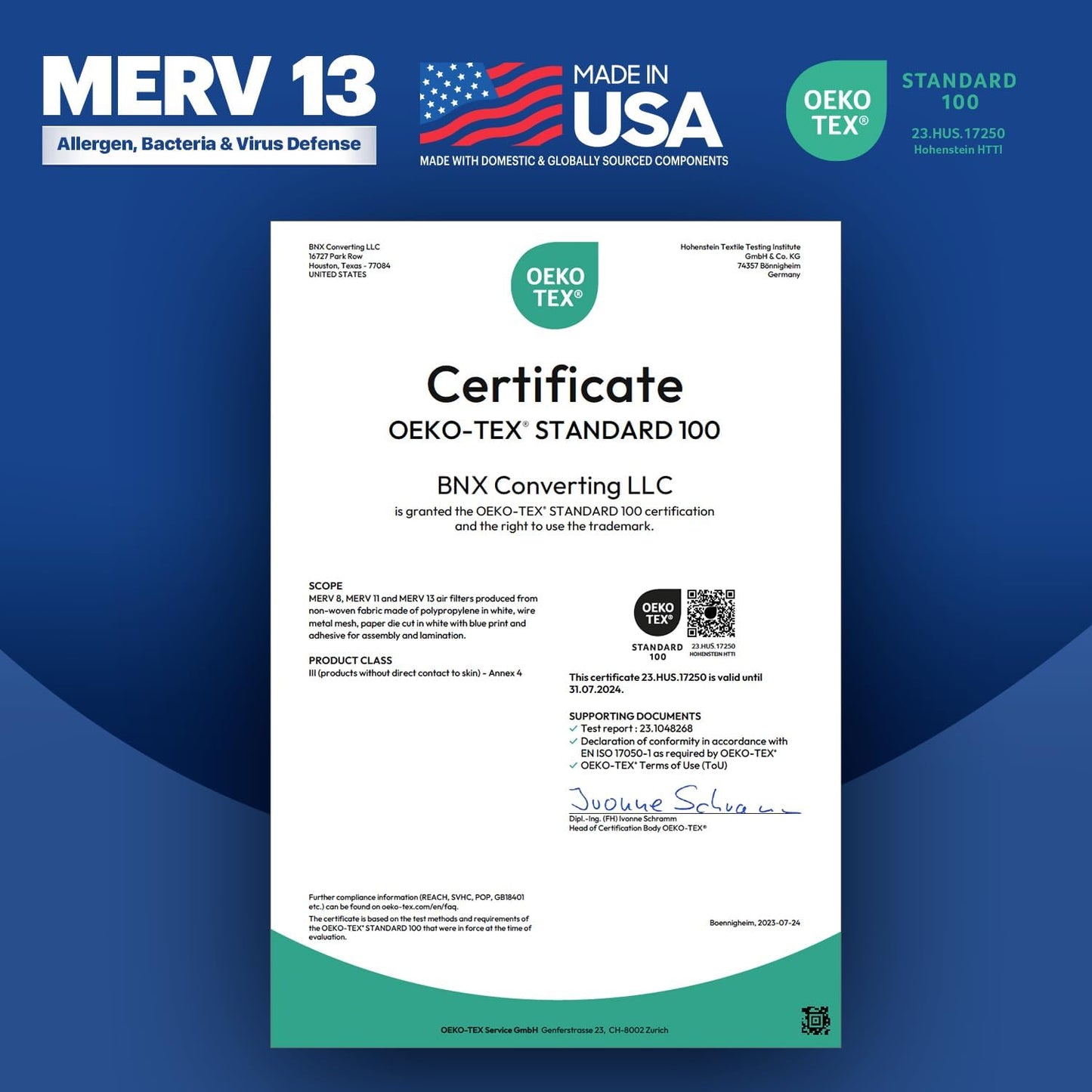 BNX TruFilter 20x20x1 MERV 13 (4-Pack) AC Furnace Air Filter - MADE IN USA - Electrostatic Pleated Air Conditioner HVAC AC Furnace Filters - Removes Pollen, Mold, Bacteria, Smoke