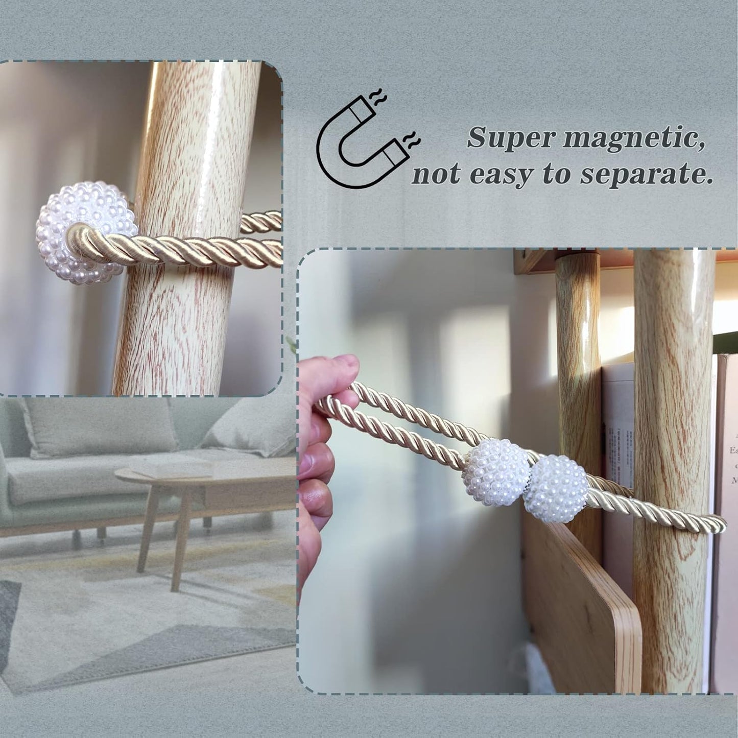 Hion Magnetic Curtain Tiebacks Beige 6 Pack, Curtain Tiebacks Buckles Holdbacks Holders Hooks Clip for Home Bedroom Office Decorative Thick or Thin Curtain