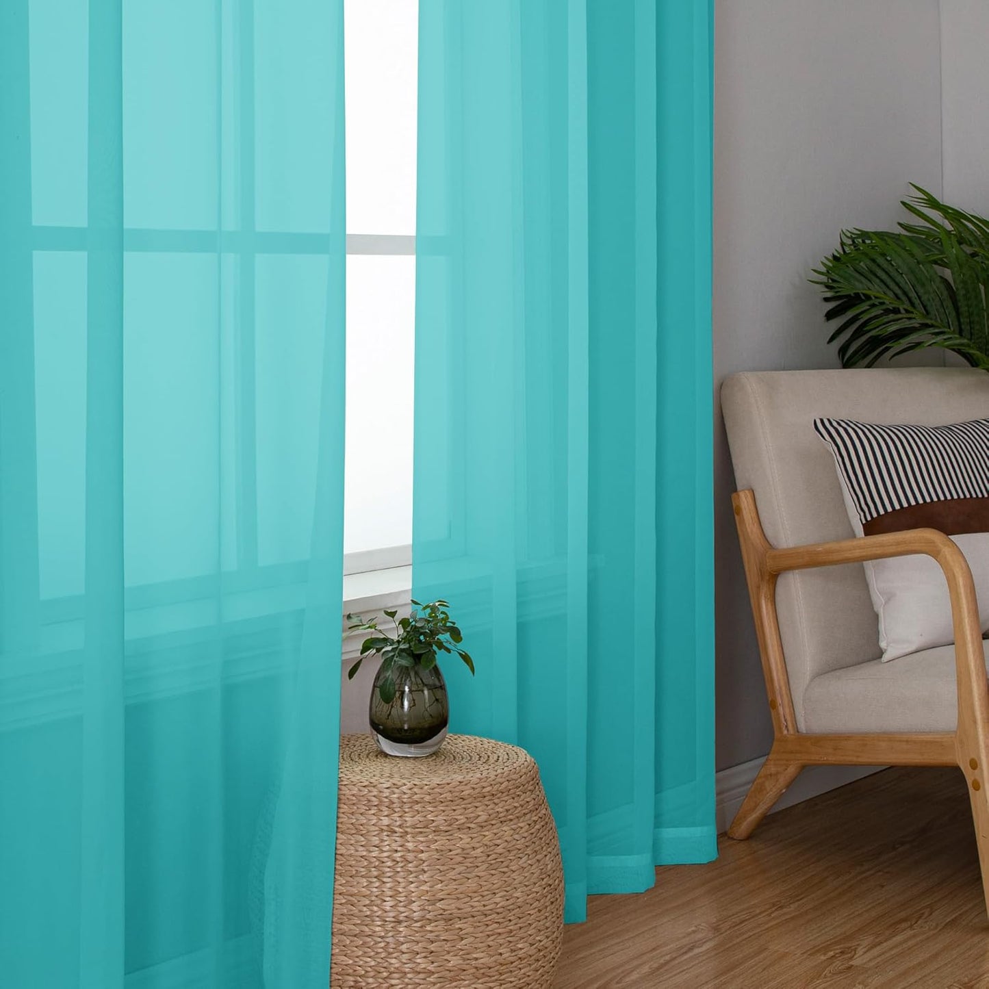 Chyhomenyc Turquoise Sheer Curtains 84 Inch Length 2 Panels, Light Filtering Soft Airy Voile Rod Pocket Teal Sheer Window Drapes for Bedroom Living Room, Each 42Wx84L Inches