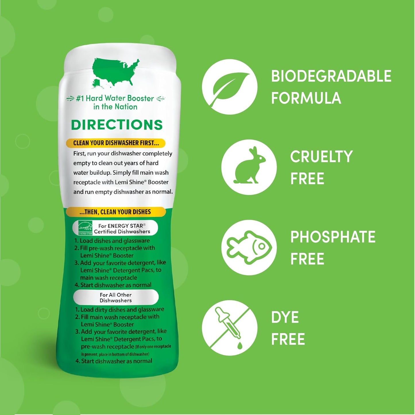 Lemi Shine Dish Detergent Booster, Hard Water Stain Remover, Multi-Use Citric Acid Cleaner 10 oz, Pack of 3