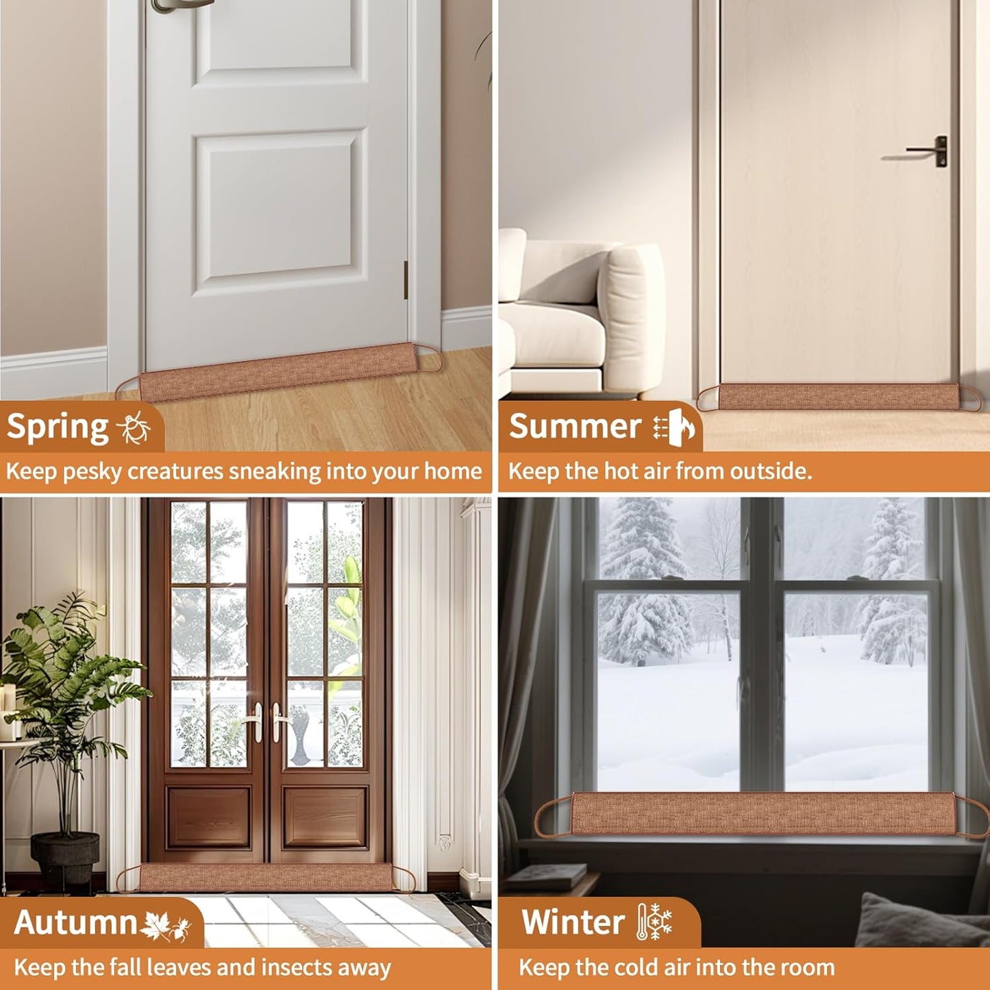 QUOLIX Triangle Under Door Draft Stopper Bottom Door Gap Filler & Seal Windproof Coating Cover Fits 30” to 36” Door Block Noise, Sound, Hot Air, Light, Bugs Easy Install Draft Blocker (38inch-Brown)