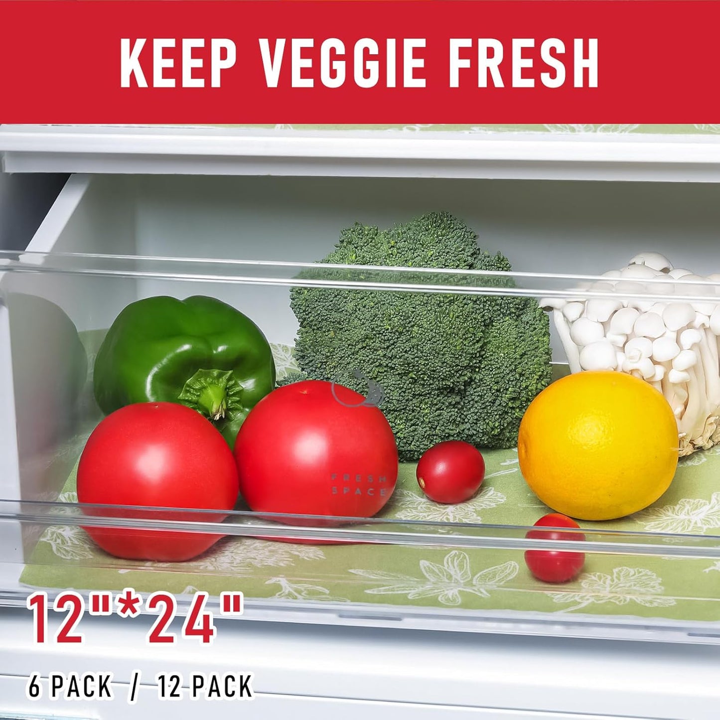 Cooyes Drawer & Shelf Liner for Kitchen Cabinets, Breathable Cloth Material, Machine Washable, Refrigerator Liners with Non-Slip Particles, Keep Produce Fresh Longer, 12 Pack, 12" * 24", Sage Green