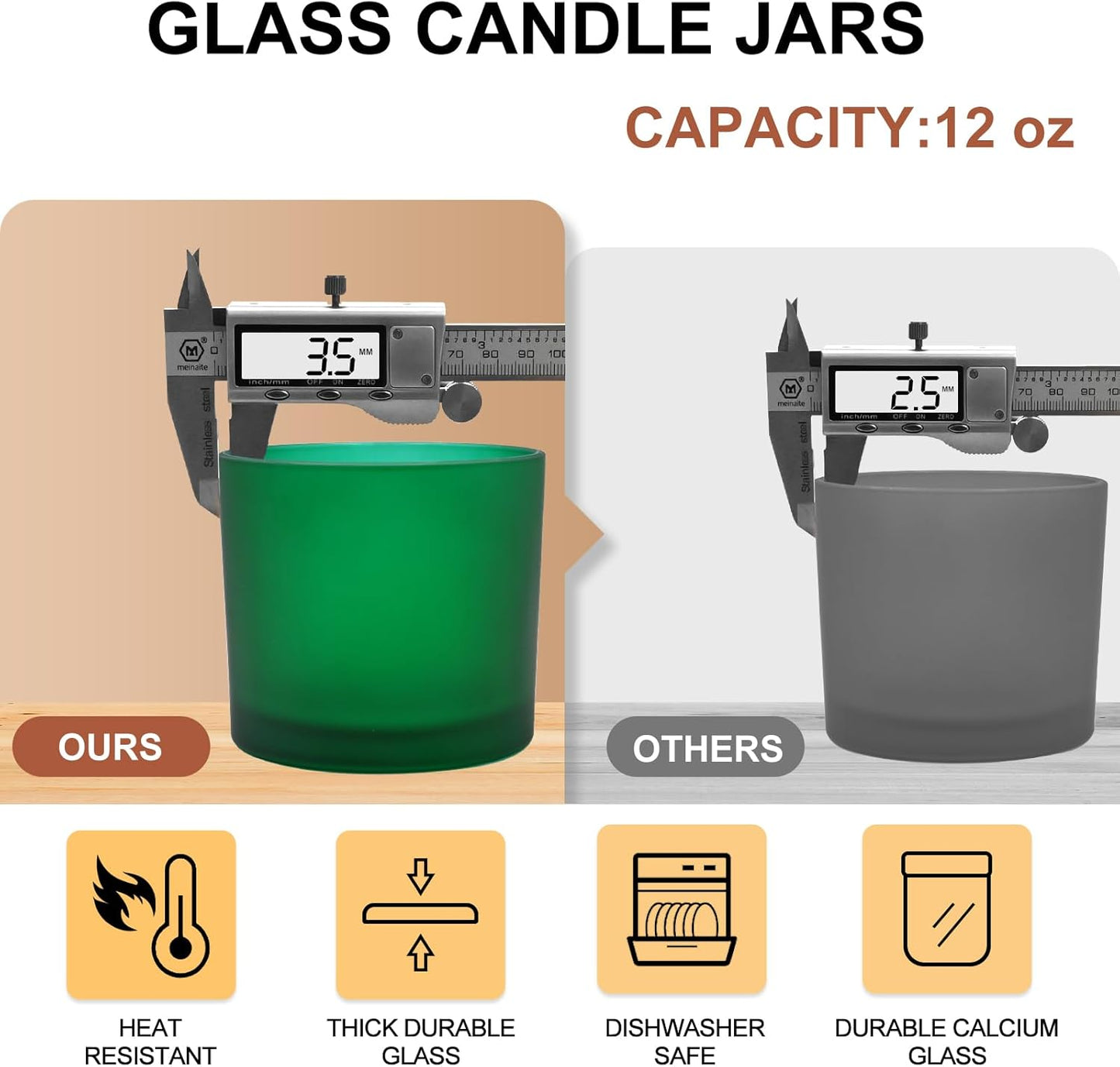 12 OZ Thick Candle Jars for Making Candles 12 Pcs, Empty Jars with Wood Lids for Spice Jars, Sample Container, Frosted Green