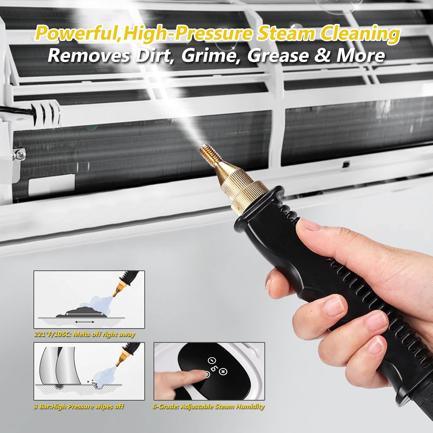 Handheld Steam Cleaner, 2500W Portable Steamer For Cleaning Car Detailing and Grout, 15s Heat-Up, 1.5L Tank Pressurized Steam Cleaner for Home Use & all Surfaces