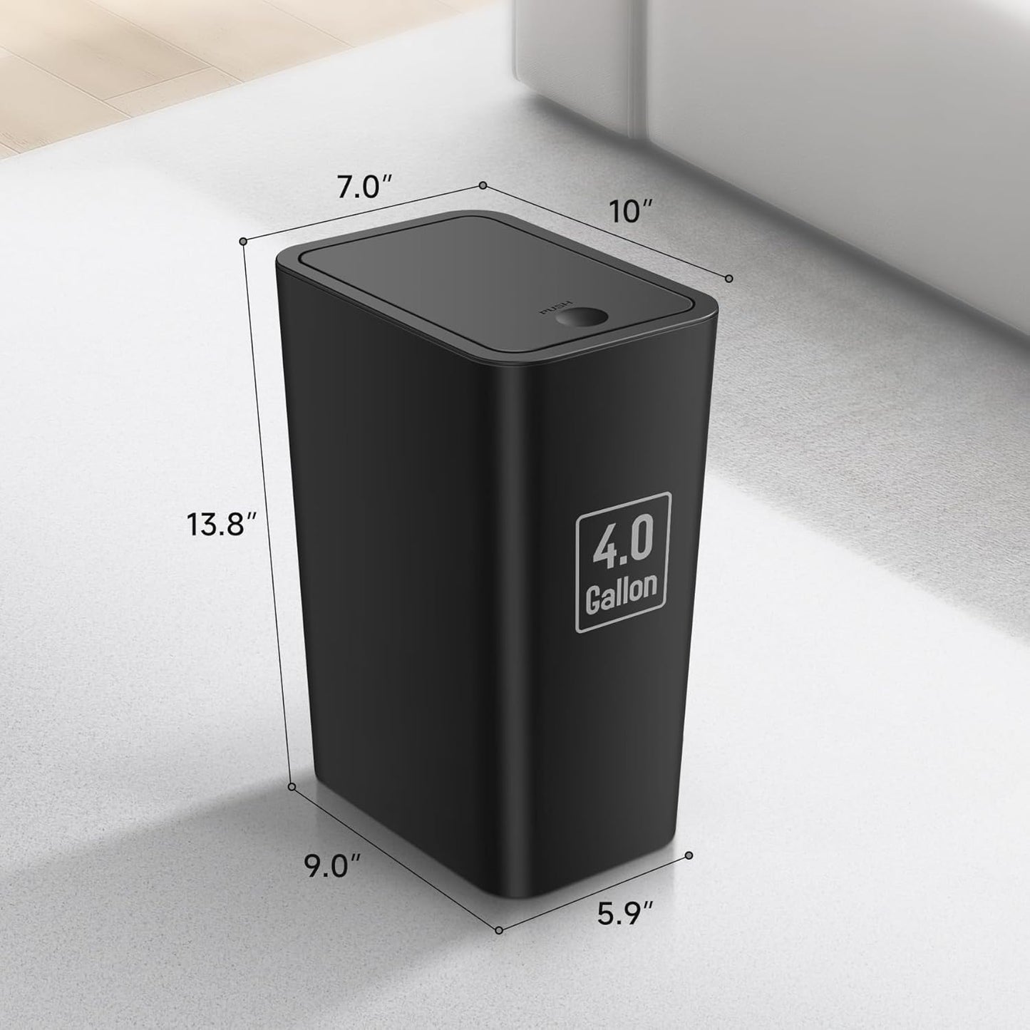 TIPGO Bathroom Trash Can with Lid, 4 Gallon / 15 Liter Small Garbage Can, Press Top Bin, Plastic Wastebasket with Pop-Up Lid for Bedroom, Living Room, Office (Black, 2 Pack)