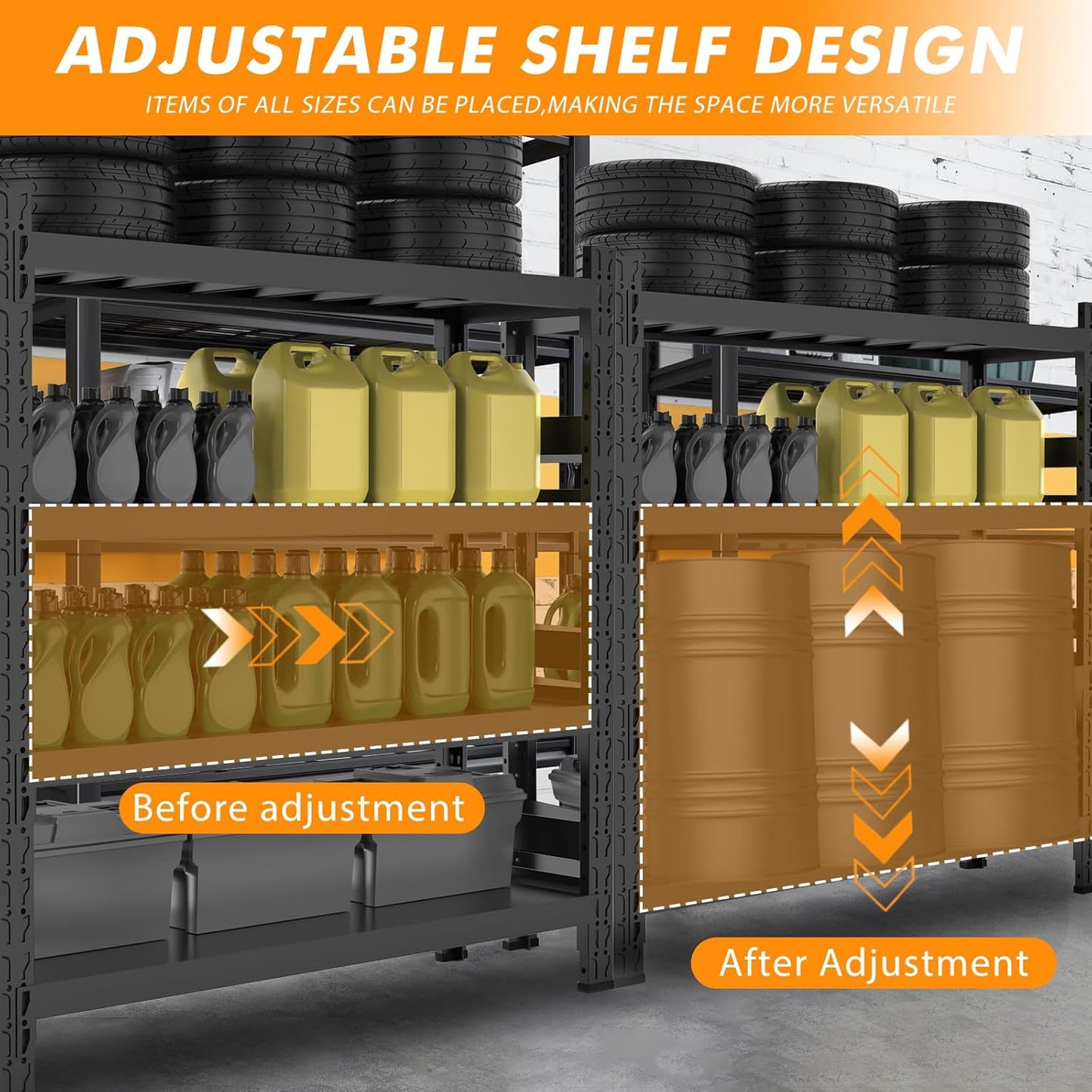 5000lbs Load Capacity,Heavy Duty 4-Tier Steel Shelving Unit, Adjustable Industrial Storage Rack for Garage Warehouse (Black, W78.74*D23.62*H78.74)