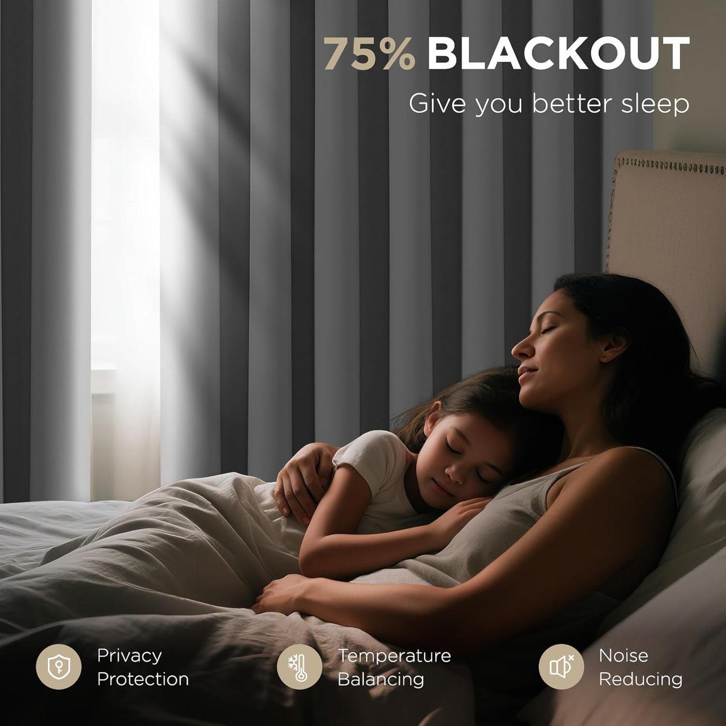 Joydeco Blackout Patio Sliding Door Curtains 96 Inches Long, Grommet Privacy Room Divider Curtains, Extra Wide Thermal Blackout Drapes for Bedroom Living Room (Greyish White, 70Wx96L, 1 Panel)