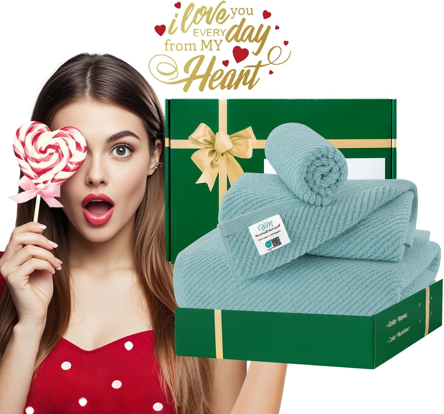 VOOVA & MOVAS Bathroom Towels Set, 100% Cotton | Quick Dry | Soft | Thick, 3 Piece Towel Set, 1 Large Bath 30" x 56", 1 Hand 18" x 28", 1 Wash Cloth 13" x 13", Bathroom Essentials, Aqua Teal