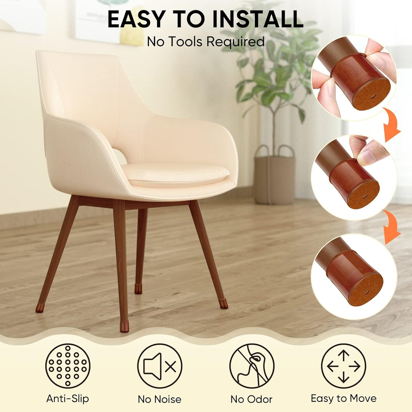 BALEINE 32 Pack Silicone Chair Leg Floor Protectors, Stool Leg Protectors Cap, Non-Slip Chair Leg Caps for Hardwood Floors (Brown & Small, 32 Pack)