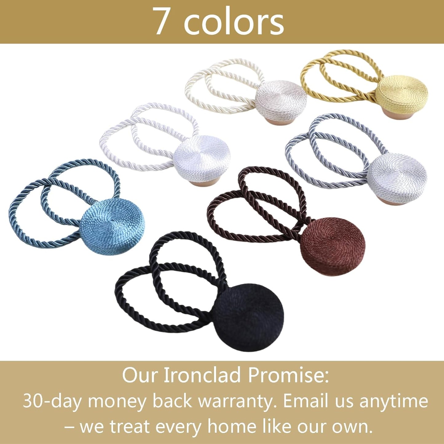 Magnetic Curtain Tiebacks - 12mm Magnetic Tie Backs for Curtains, Heavy Duty No Drill Curtain Holdbacks for Home/Office Windows Drapes, Elegant Gift-Ready Design 7 Colors (2, Gold)