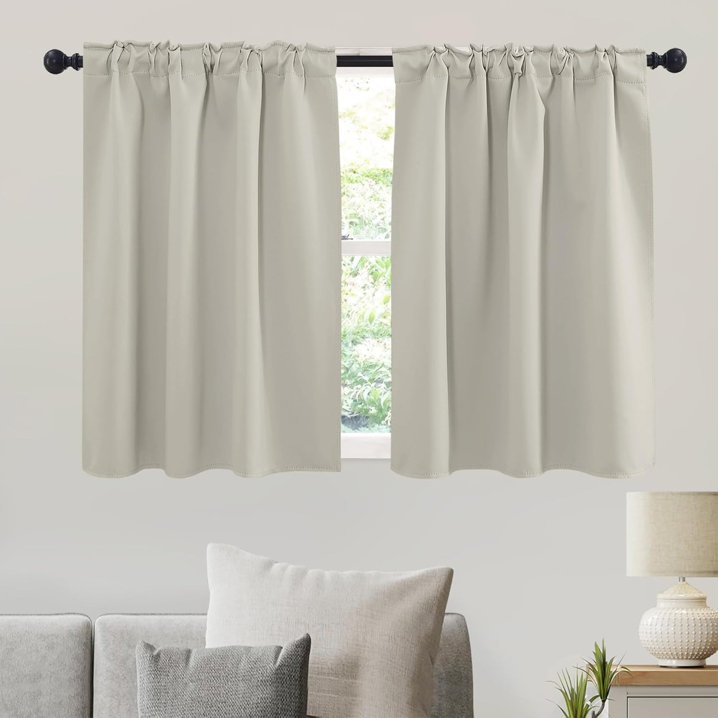 RYB HOME Small Window Curtains Blackout, Privacy Thermal Insulating Drapes for Bedroom Bathroom Basement Cafe Classroom Window Decor, W 34 x L 45 inches, Black, 2 Panels