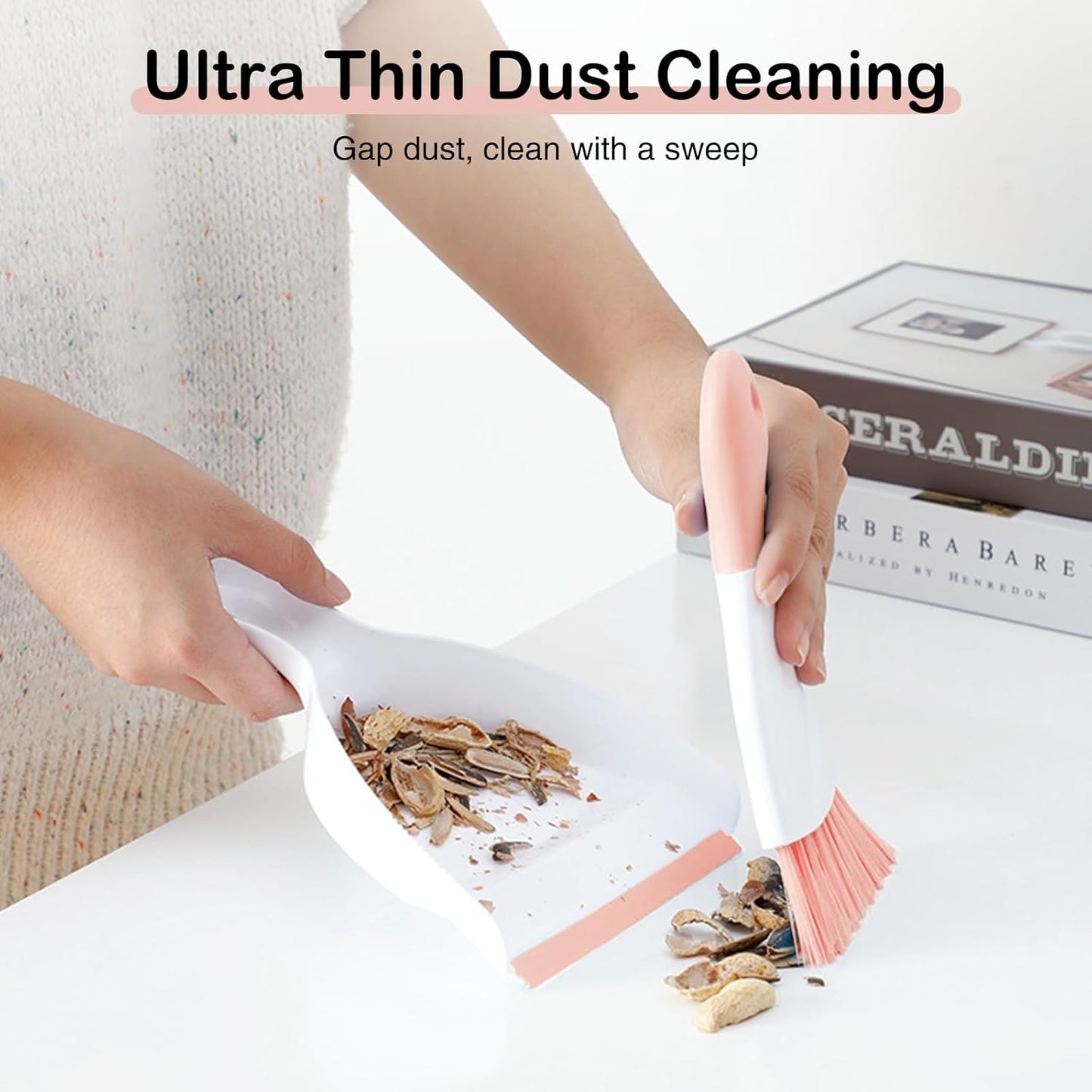 NACENA Mini Dustpan and Brush Set, Small Broom and Dustpan Set Dust Pan and Mini Hand Broom Dustpan and Broom Combo Compact for Home Table Keyboards Sofa Kitchen Pets, Pink