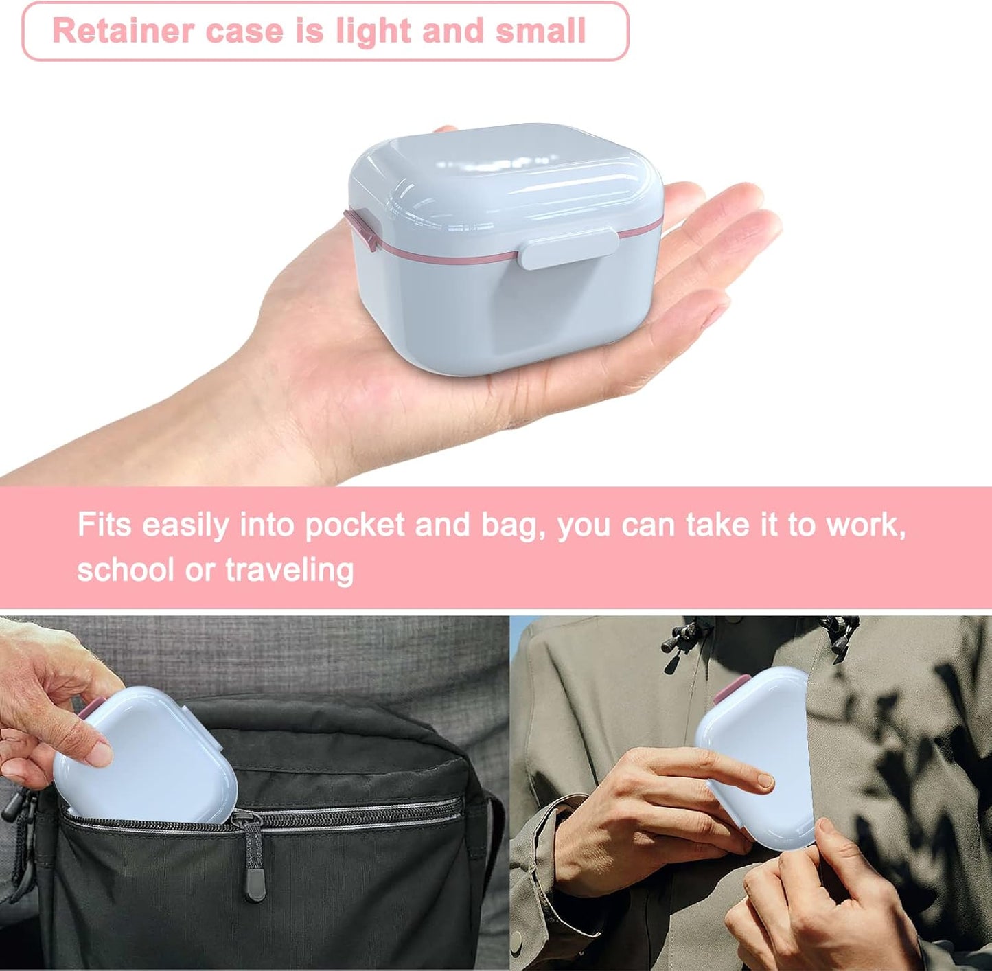 BVN Denture Bath Denture Case: Denture Cup for Soaking Dentures, Retainer Cleaner Case with Mirror, Mouth Guard Case, Aligner Case, Retainer Holder, Night Guard Case, False Teeth Container White