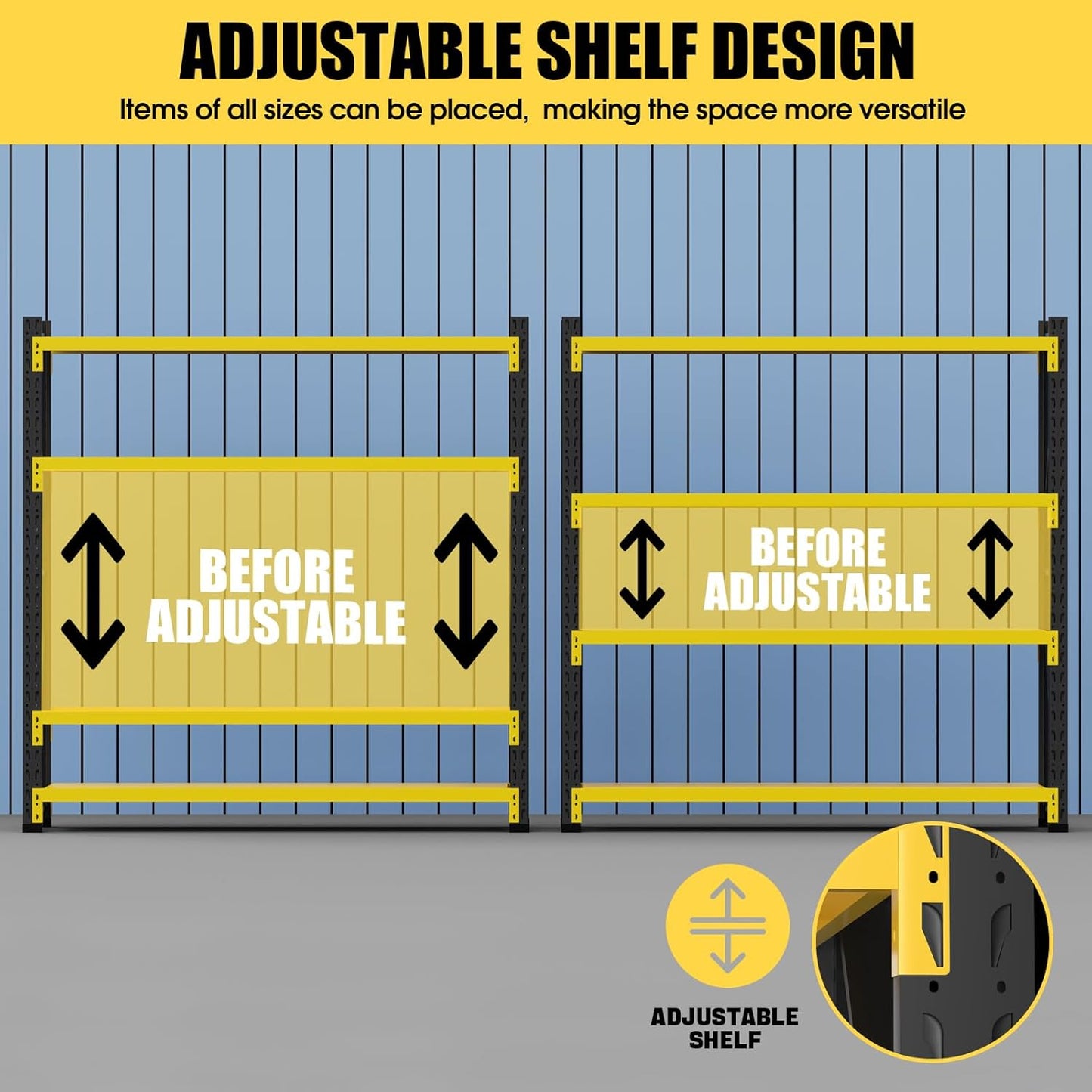 Storage Shelves Heavy Duty, Metal Garage Shelving Units, 4 Tier Storage Rack Shelf, Steel Industrial Shelving, Adjustable Standing Shelf for Basement/Warehouse Yellow and Black, W47.24*D19.69*H78.74