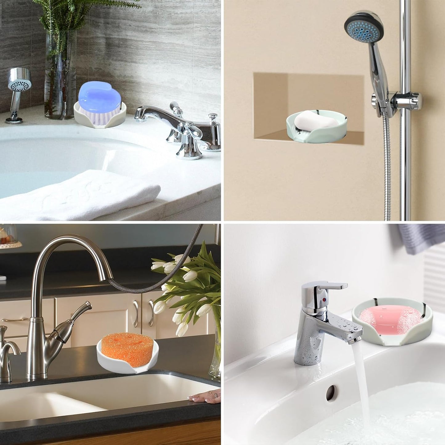 Self Draining Soap Dish, Silicone Suction Cup Soap Holder Tray Savers Container Sponge Holder for Bar Bathroom Shower Kitchen Sink, Can Extend Soap Life (2, White)