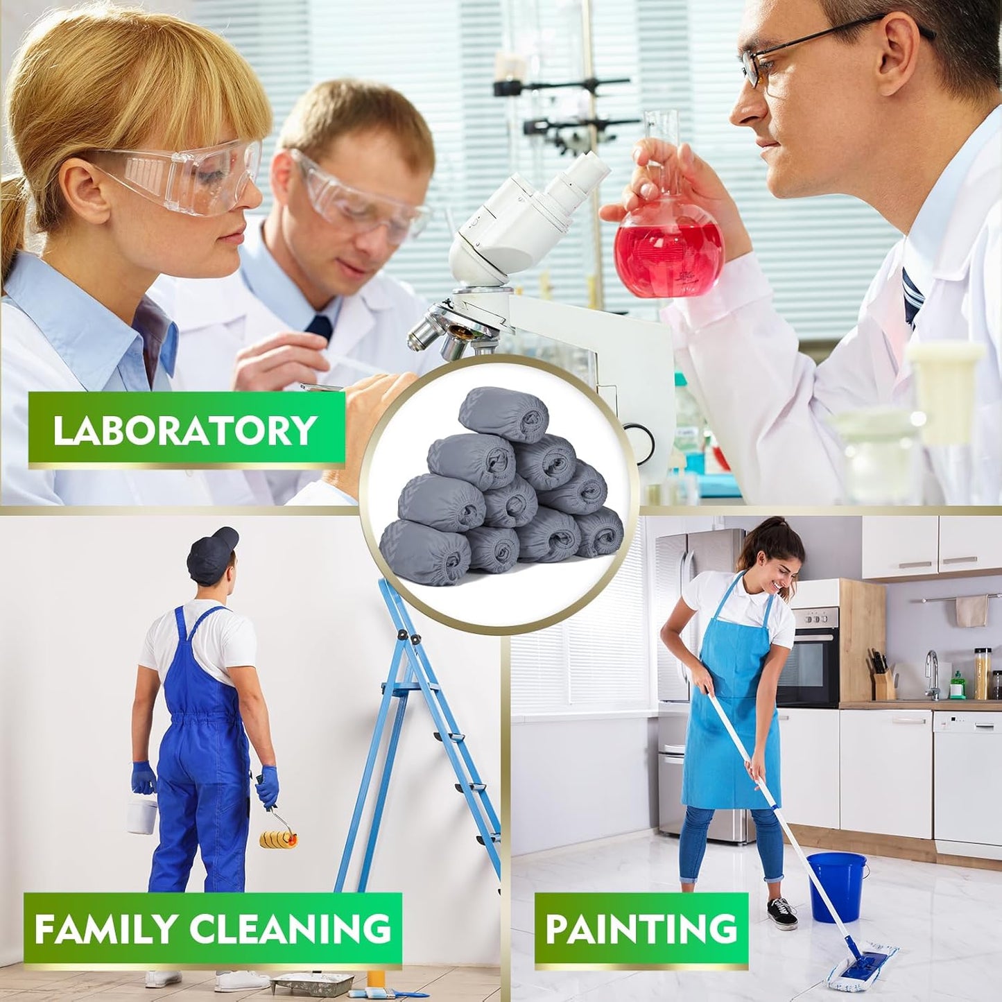 Zhanmai 300 Pack Disposable Shoe Covers Non Slip Disposable Large Foot Booties Shoe Covers for Indoors Contractors Floor and Carpet Protectors, One Size Fits Most(Gray)