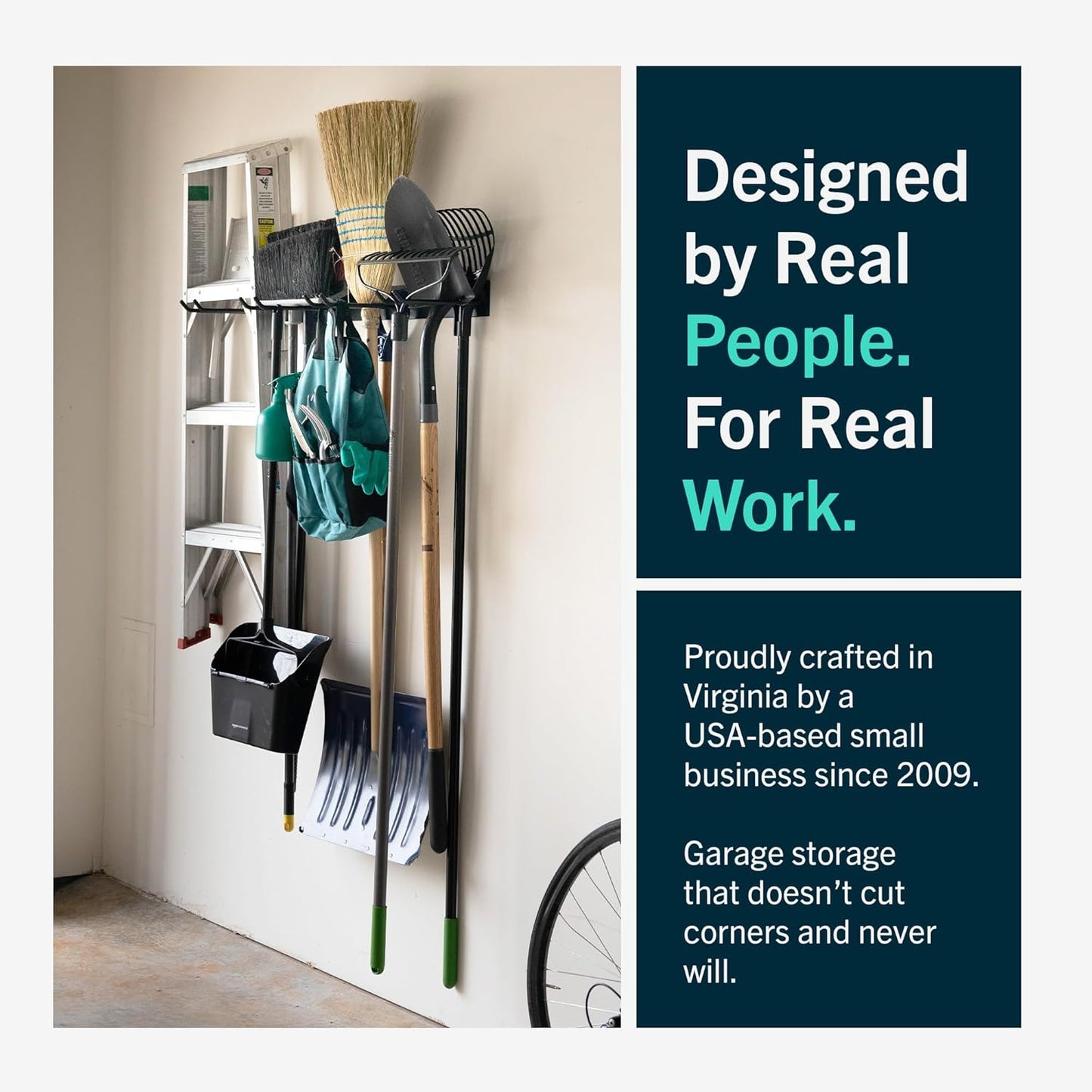 StoreYourBoard Wall-Mounted Rack With 4 Garage Hooks – Heavy-Duty Steel Holder Garage & Garden Storage for Shed, Workshop, or Home Organization – For Rakes, Shovels, Tools & More – 1 Pack, Mud