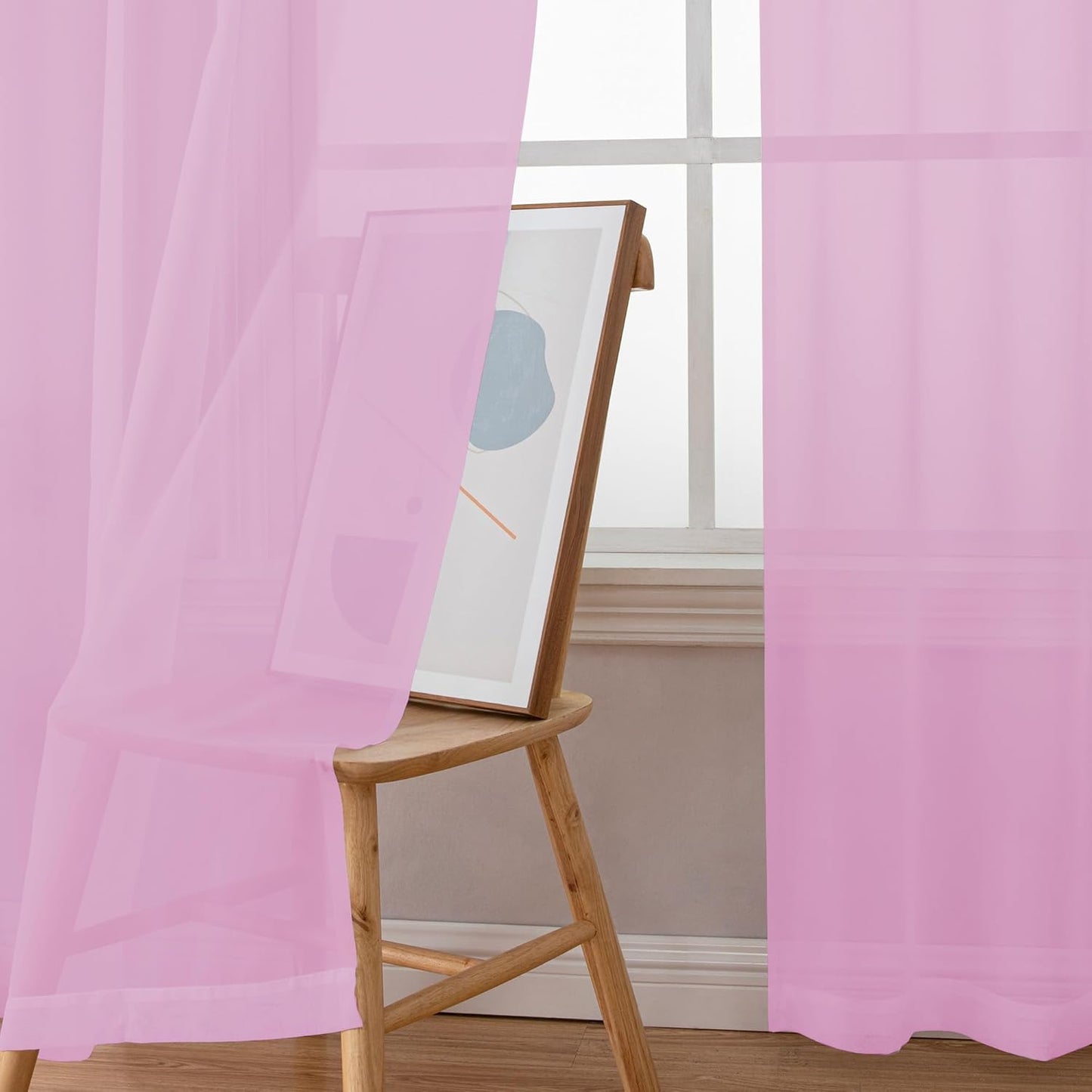 Chyhomenyc Pink Sheer Curtains 72 Inch Length 2 Panels, Light Filtering Soft Airy Rod Pocket Voile Window Curtain Drapes for French Door Bedroom Living Room, Each 42Wx72L Inches