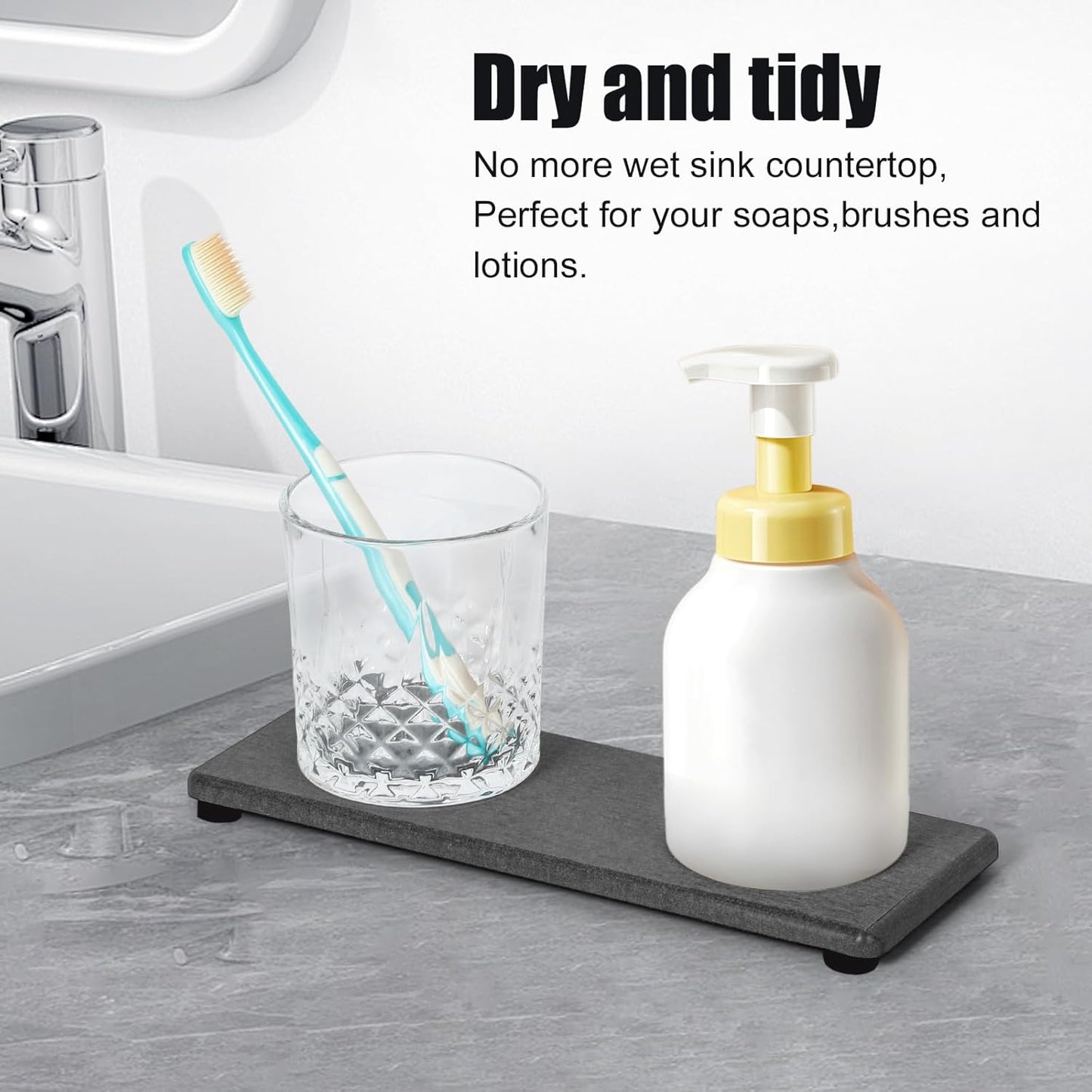 3PCS Stone Drying Tray, Water Absorbing Stone Tray for Sink, Stones Soap Trays, Fast Dry Diatomite Stones Mat,Used for Hand Soaps,Sponge,Toothbrush Holder in Bathroom Counter and Kitchen Sinks